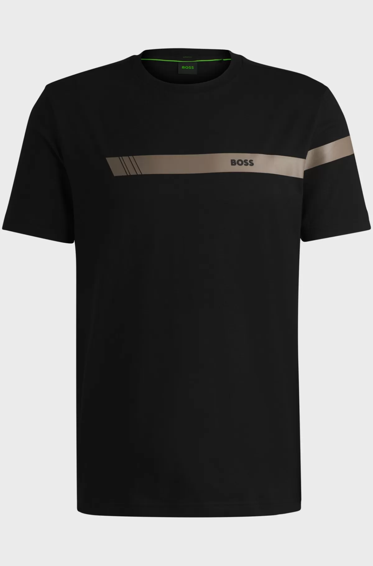 HUGO BOSS T-shirt Med Regular Fit I Bomuld Med Stræk Og Logostribe Sort Outlet