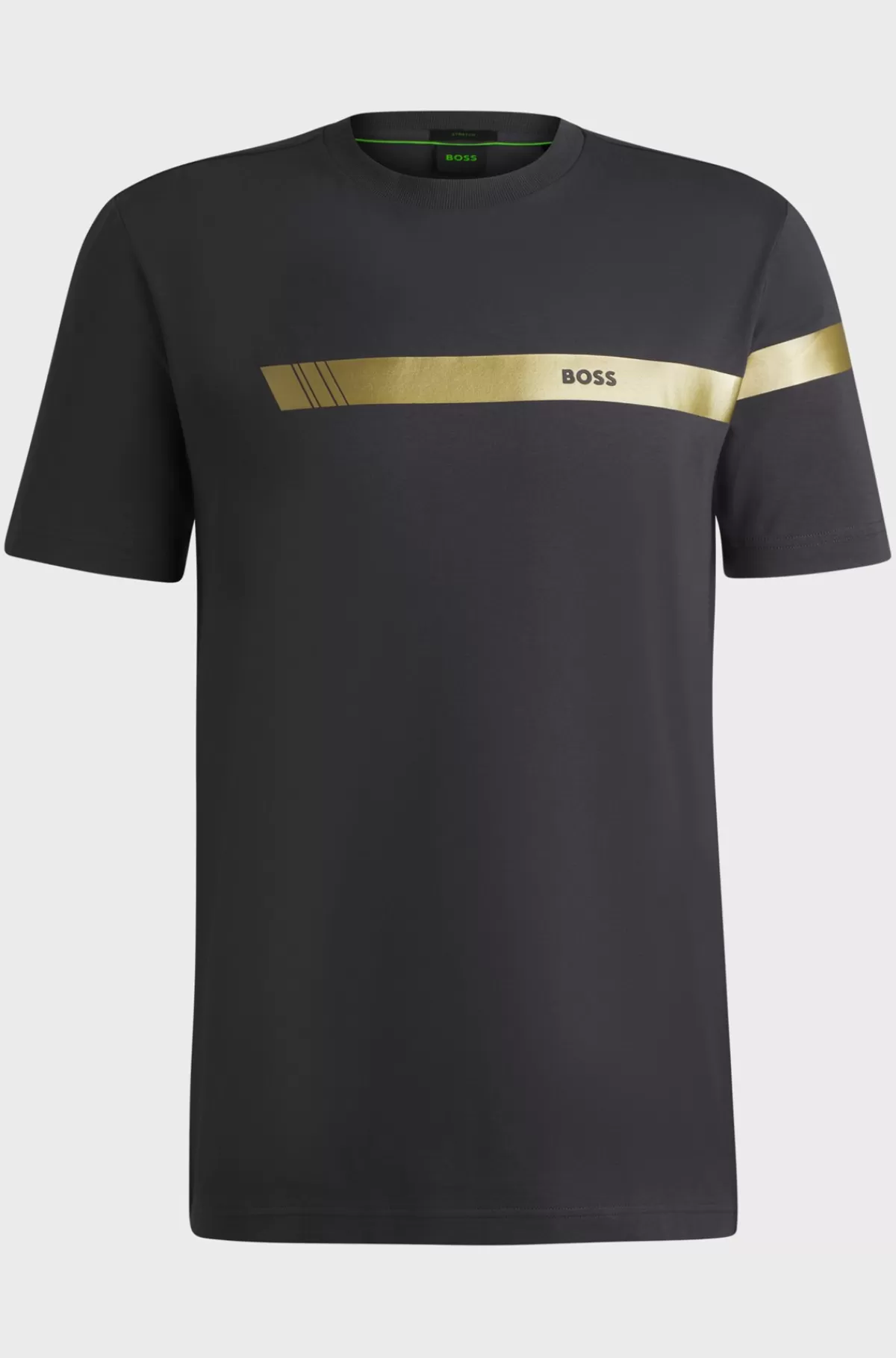 HUGO BOSS T-shirt Med Regular Fit I Bomuld Med Stræk Og Logostribe Mørkegrå Outlet