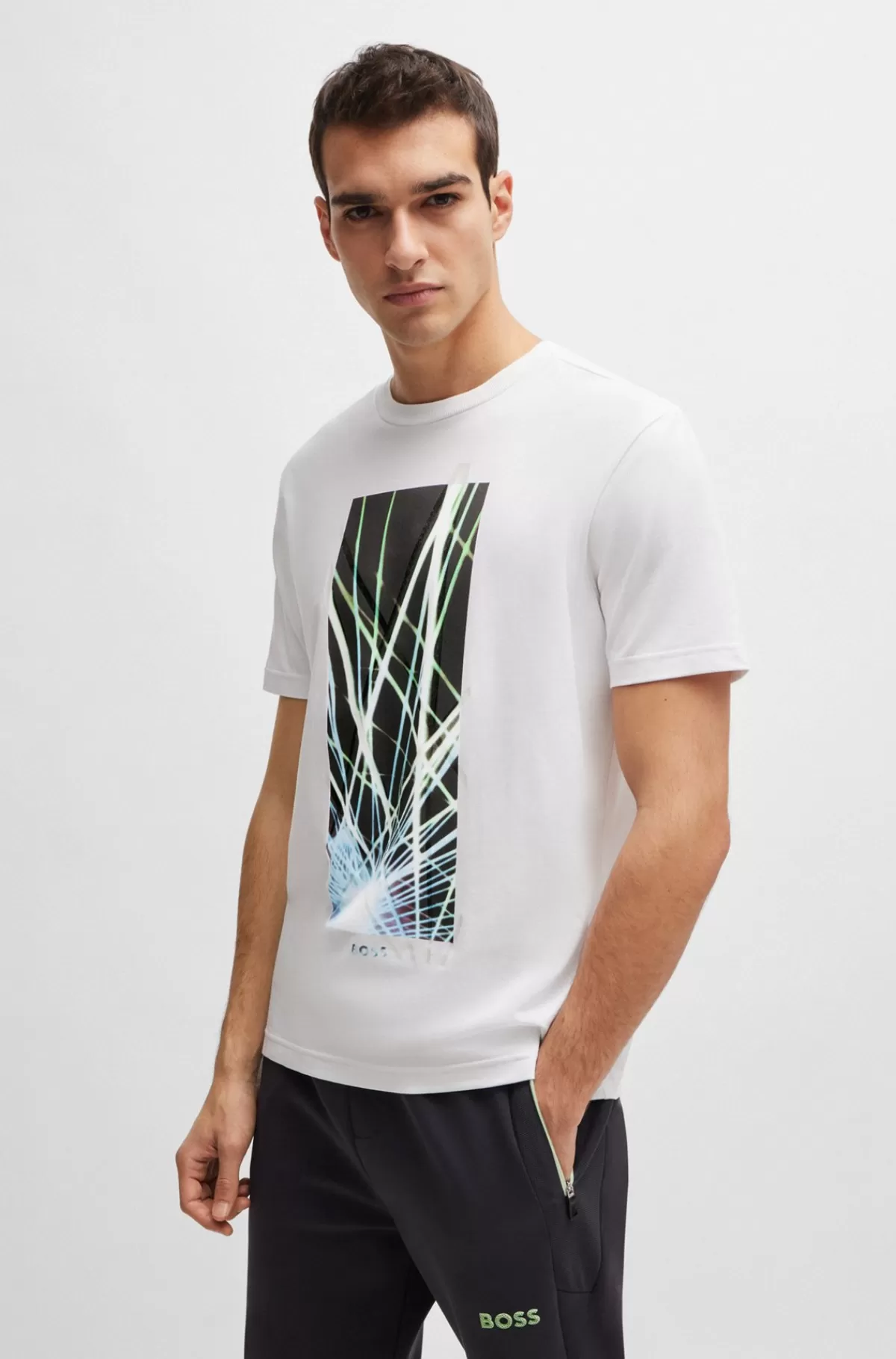 HUGO BOSS T-shirt Med Regular Fit I Bomuld Med Stræk Og Sæsonbestemt Grafik Hvid Online