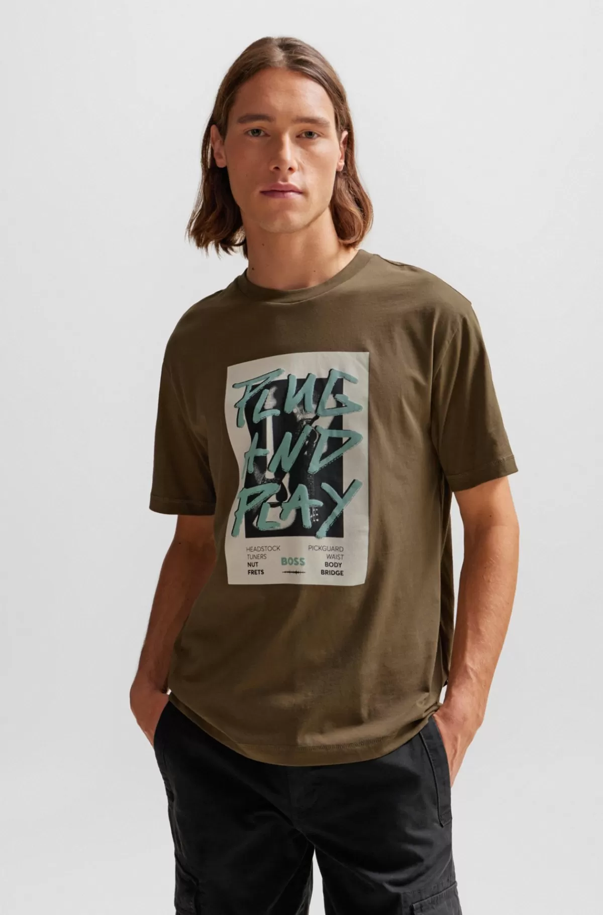 HUGO BOSS T-shirt Med Regular Fit I Bomuld Og Sæsonens Print Brun Cheap