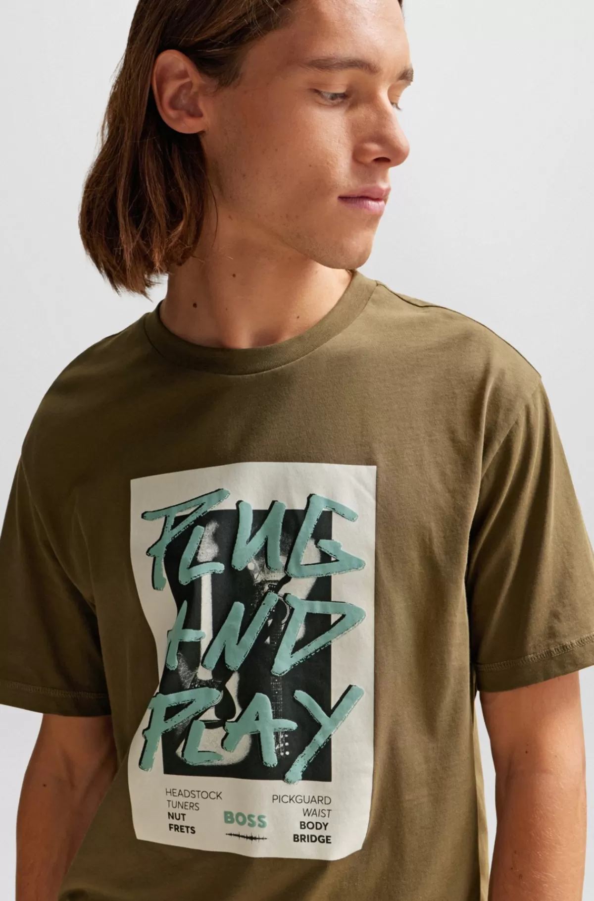 HUGO BOSS T-shirt Med Regular Fit I Bomuld Og Sæsonens Print Brun Cheap