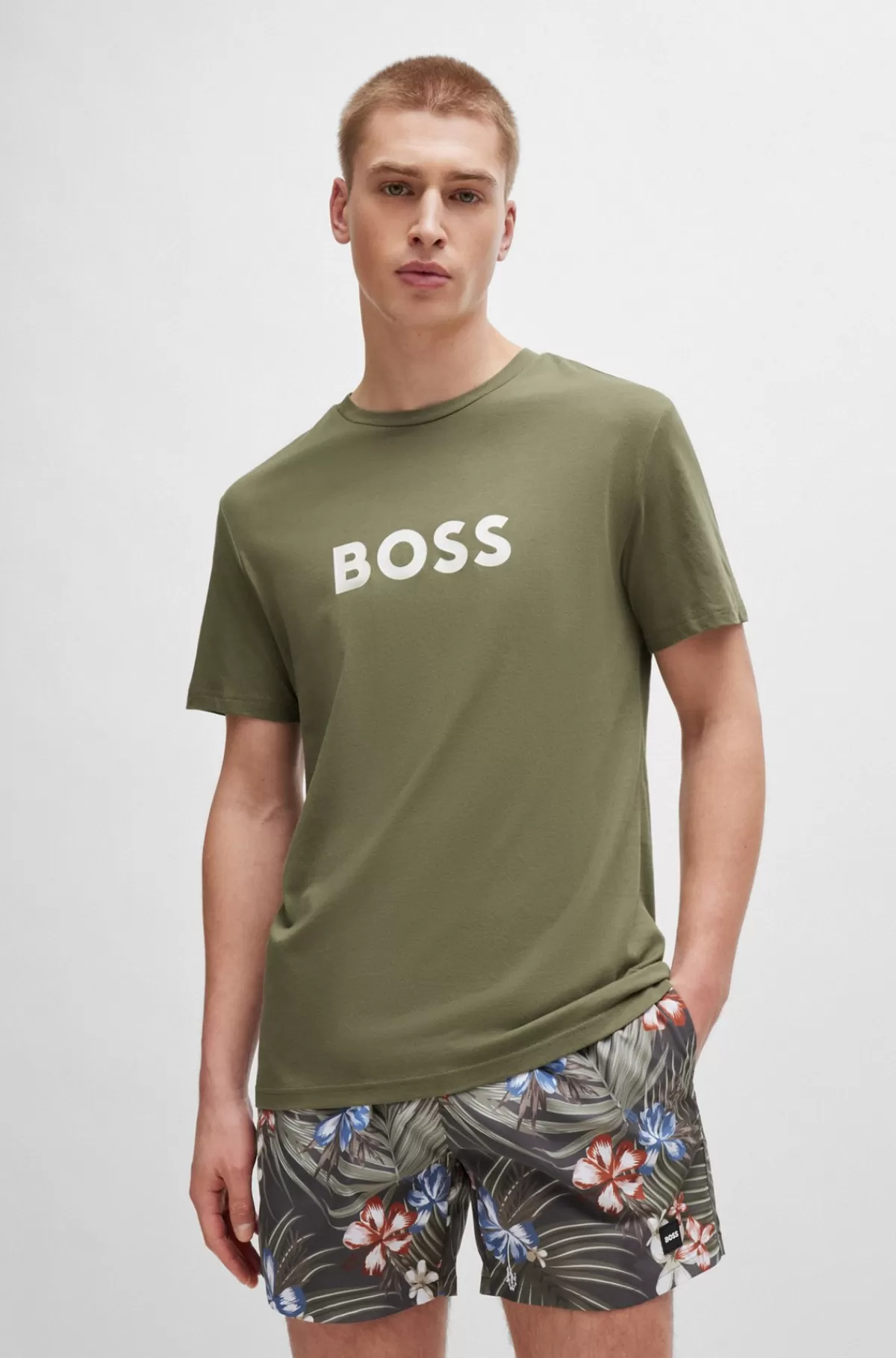 HUGO BOSS T-shirt Med Regular Fit I Bomuldsjersey Med SPF 50+ Kaki Shop