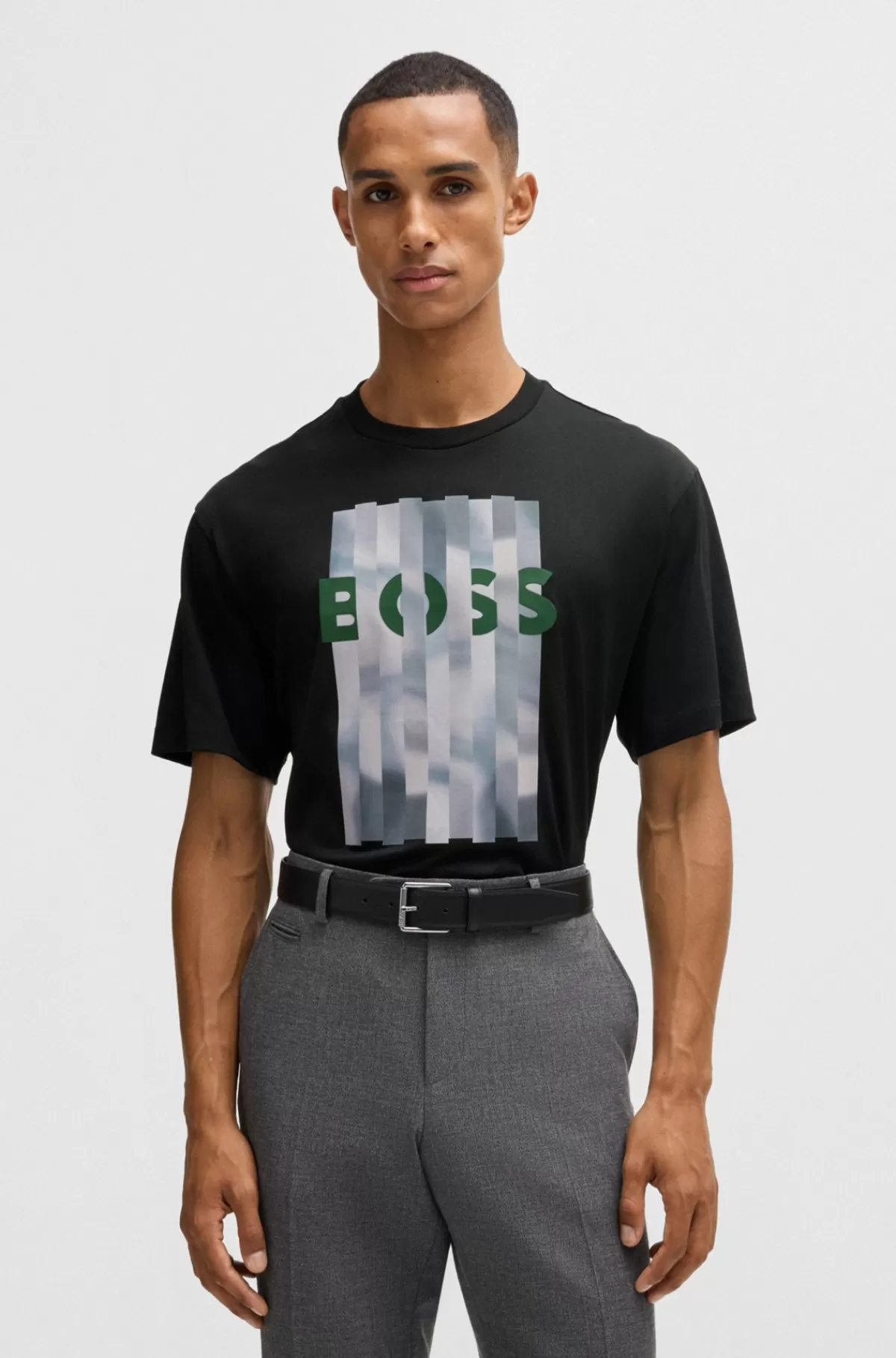 HUGO BOSS T-shirt Med Regular Fit I Bomuldsjersey Med Sæsonens Grafik Sort New