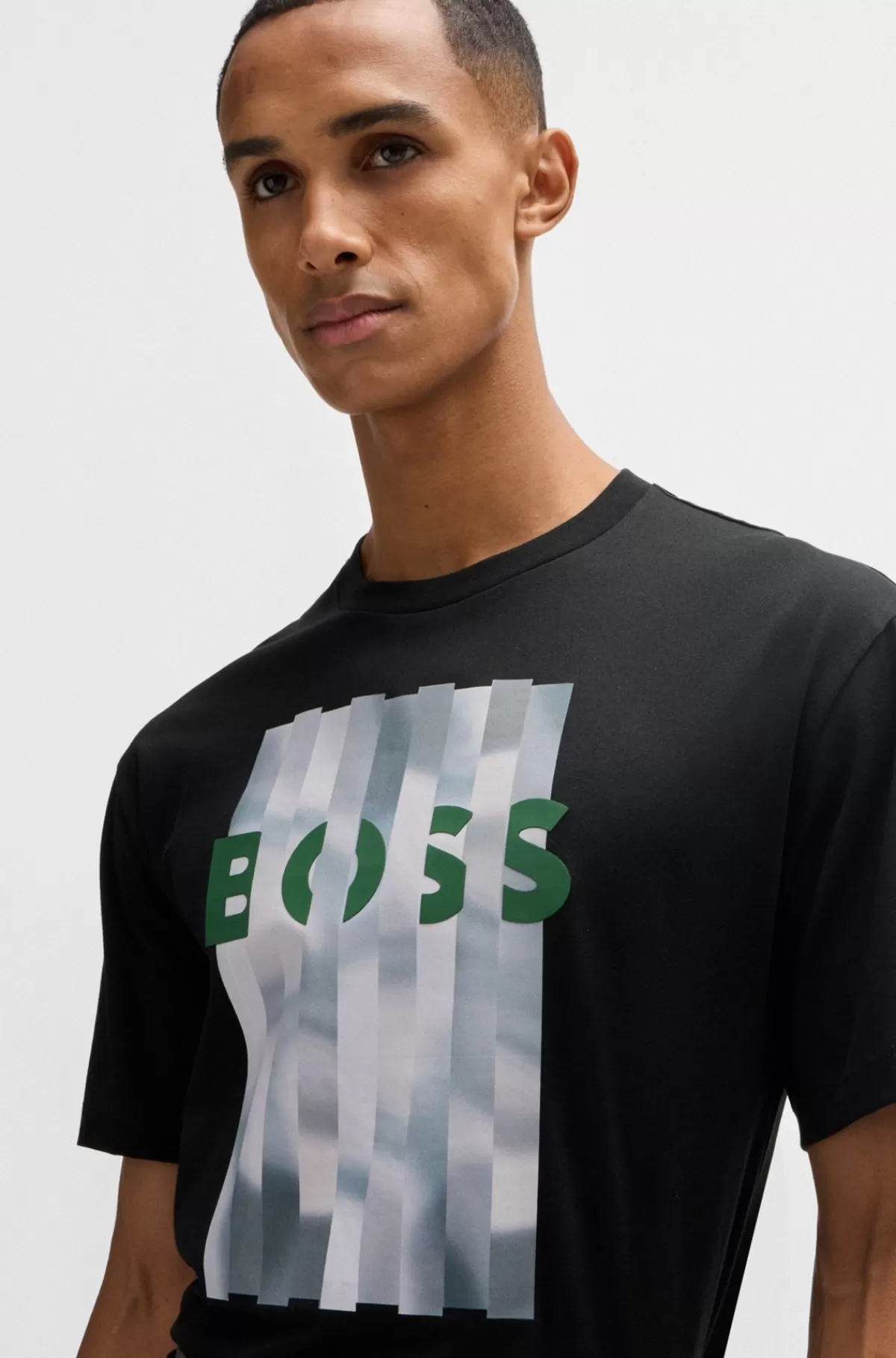 HUGO BOSS T-shirt Med Regular Fit I Bomuldsjersey Med Sæsonens Grafik Sort New