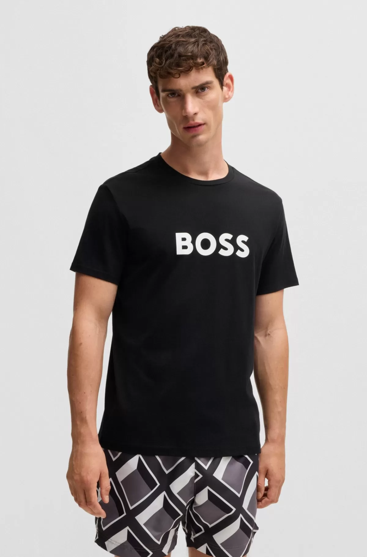 HUGO BOSS T-shirt Med Regular Fit I Bomuldsjersey Med UV-beskyttelse På Faktor 50+ Sort Cheap