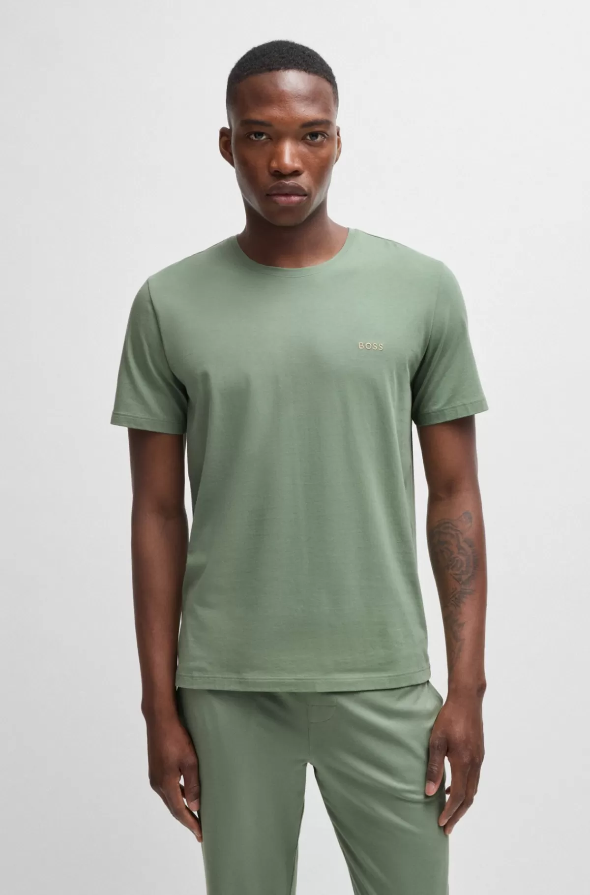 HUGO BOSS T-shirt Med Regular Fit Lavet Af Bomuld Med Stræk Og Med Broderet Logo Lysegrøn Clearance