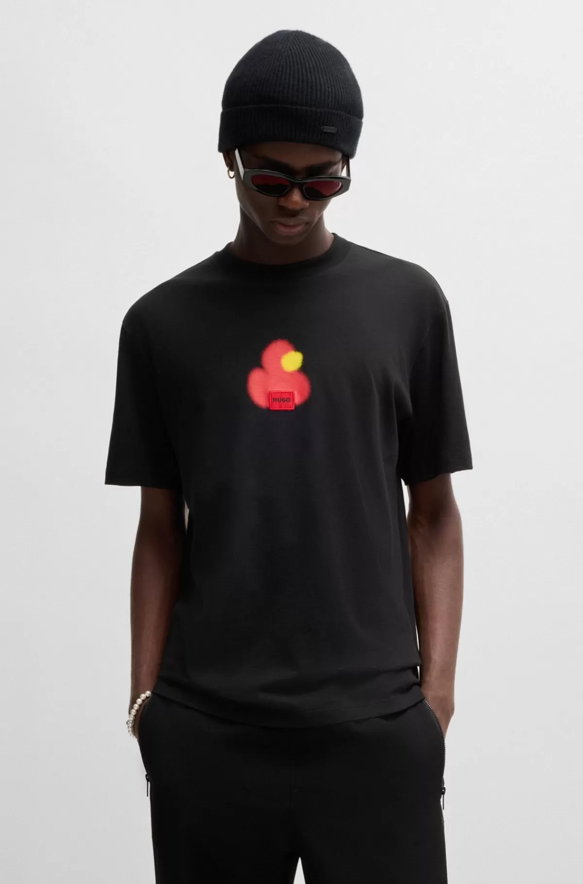 HUGO BOSS T-shirt Med Relaxed Fit Af Bomuldsjersey Og Med Et Print Med En And Sort Best