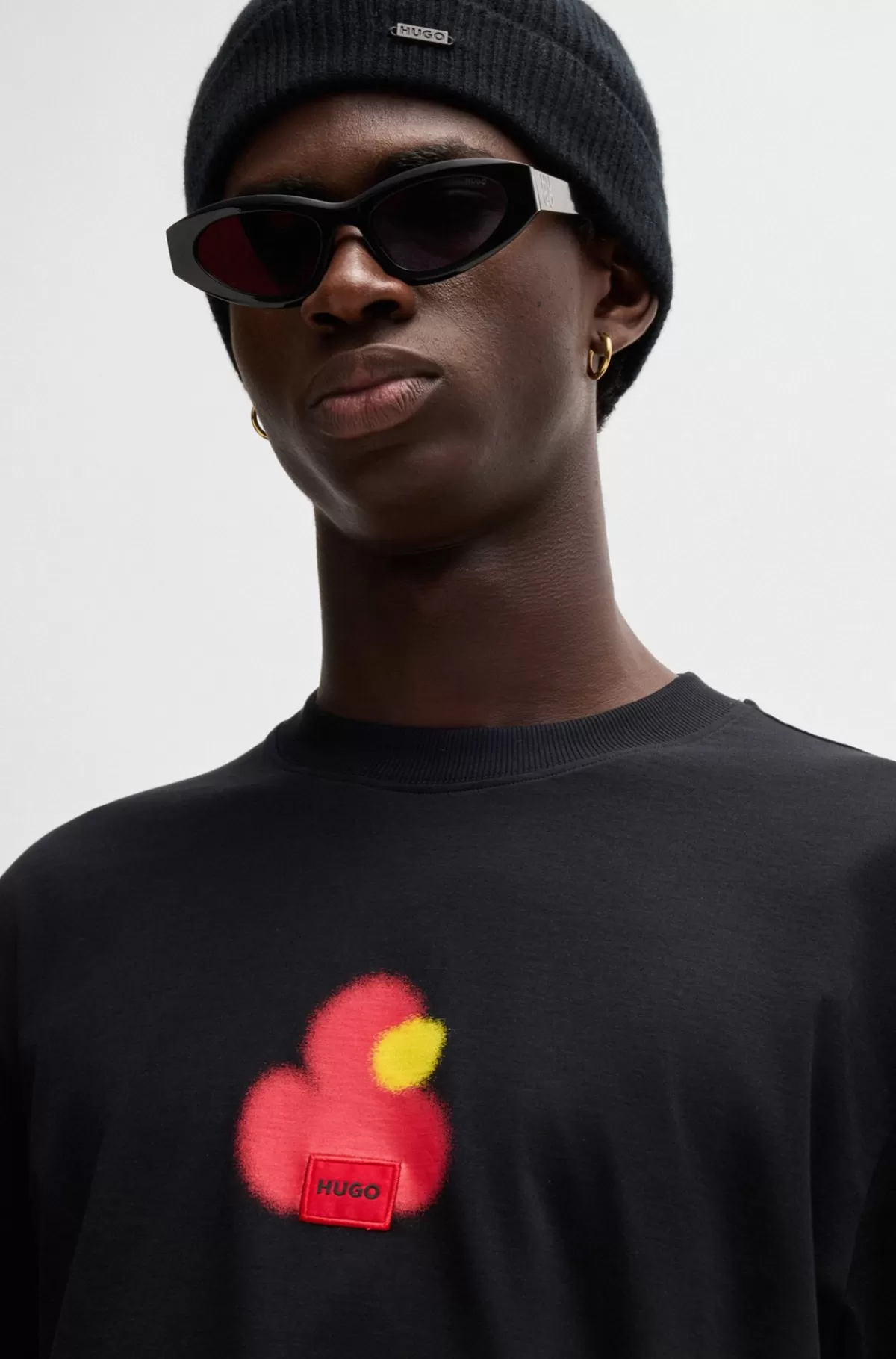 HUGO BOSS T-shirt Med Relaxed Fit Af Bomuldsjersey Og Med Et Print Med En And Sort Best