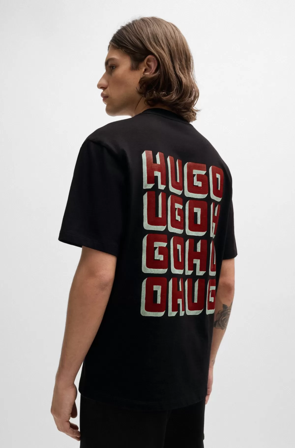 HUGO BOSS T-shirt Med Relaxed Fit I Bomuld Med Store Logoer På Ryggen Sort Flash Sale