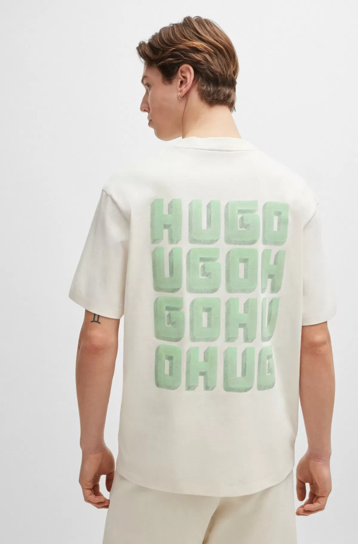 HUGO BOSS T-shirt Med Relaxed Fit I Bomuld Med Store Logoer På Ryggen Naturlig Best Sale