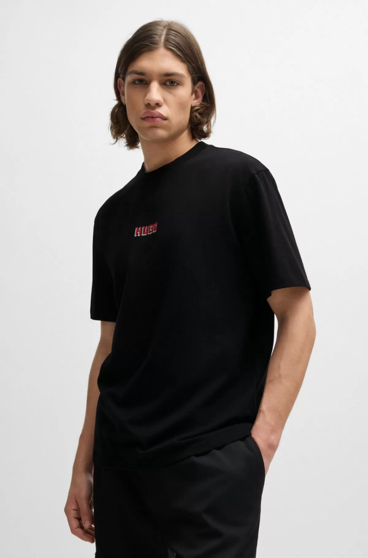 HUGO BOSS T-shirt Med Relaxed Fit I Bomuld Med Store Logoer På Ryggen Sort Flash Sale