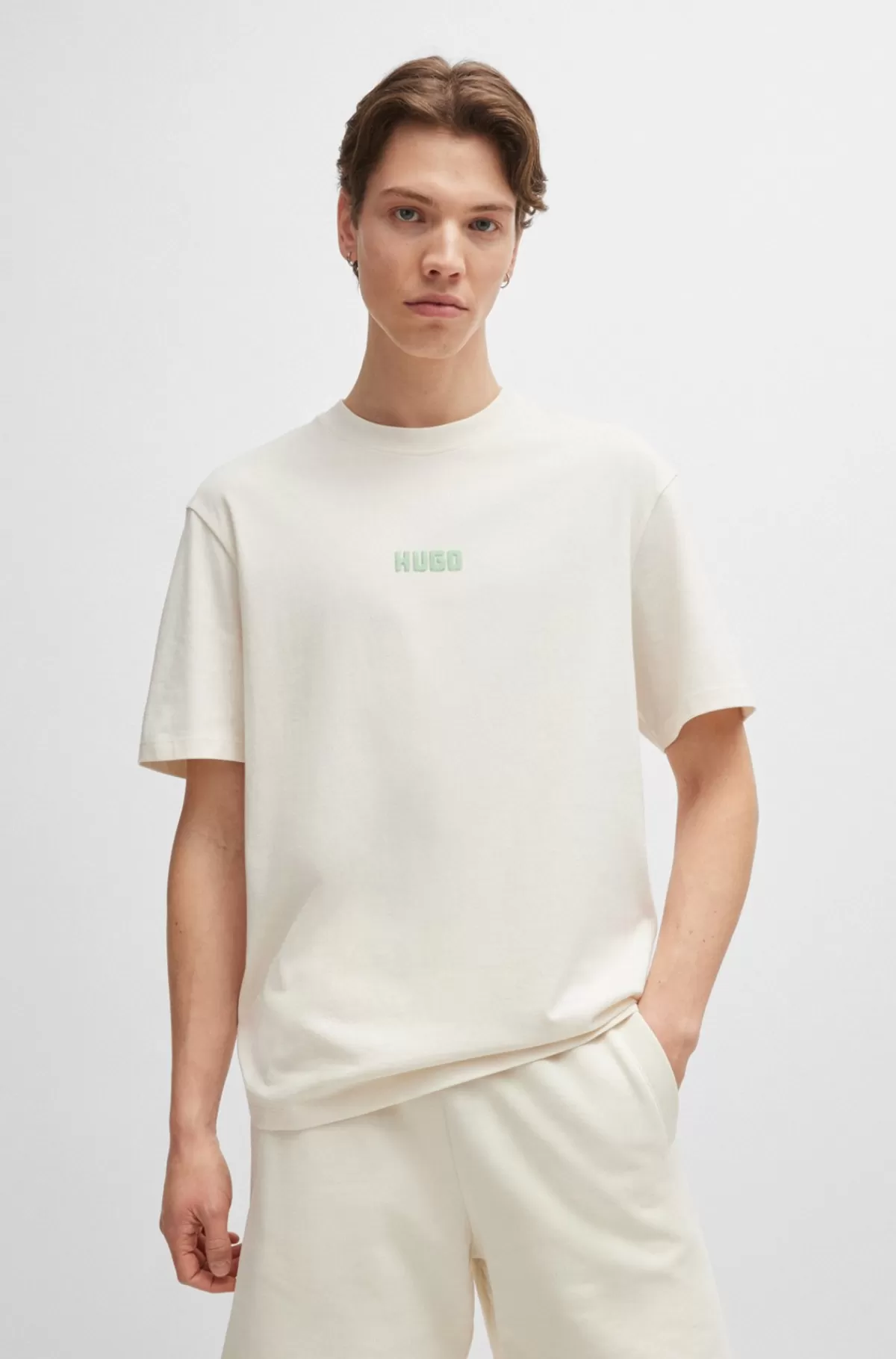 HUGO BOSS T-shirt Med Relaxed Fit I Bomuld Med Store Logoer På Ryggen Naturlig Best Sale