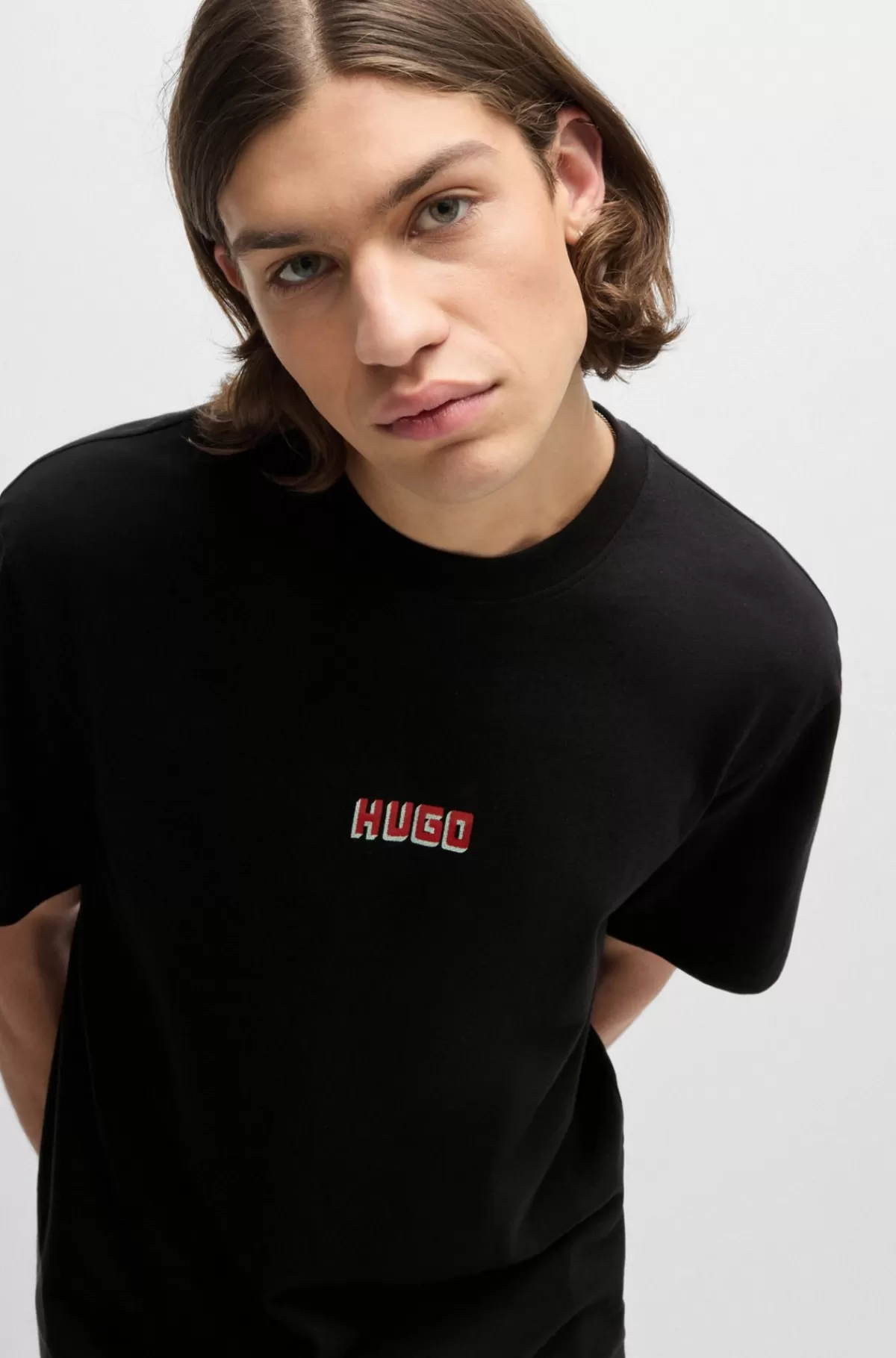 HUGO BOSS T-shirt Med Relaxed Fit I Bomuld Med Store Logoer På Ryggen Sort Flash Sale