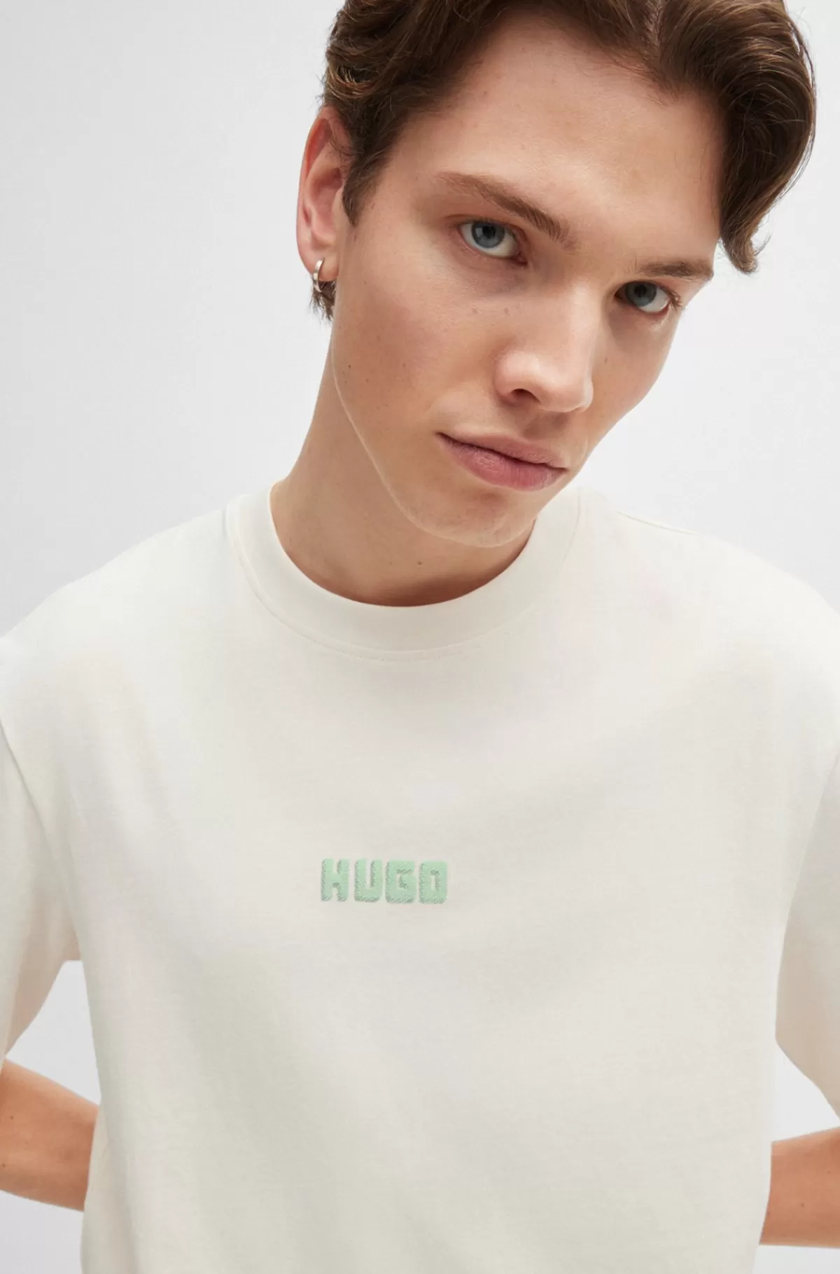 HUGO BOSS T-shirt Med Relaxed Fit I Bomuld Med Store Logoer På Ryggen Naturlig Best Sale