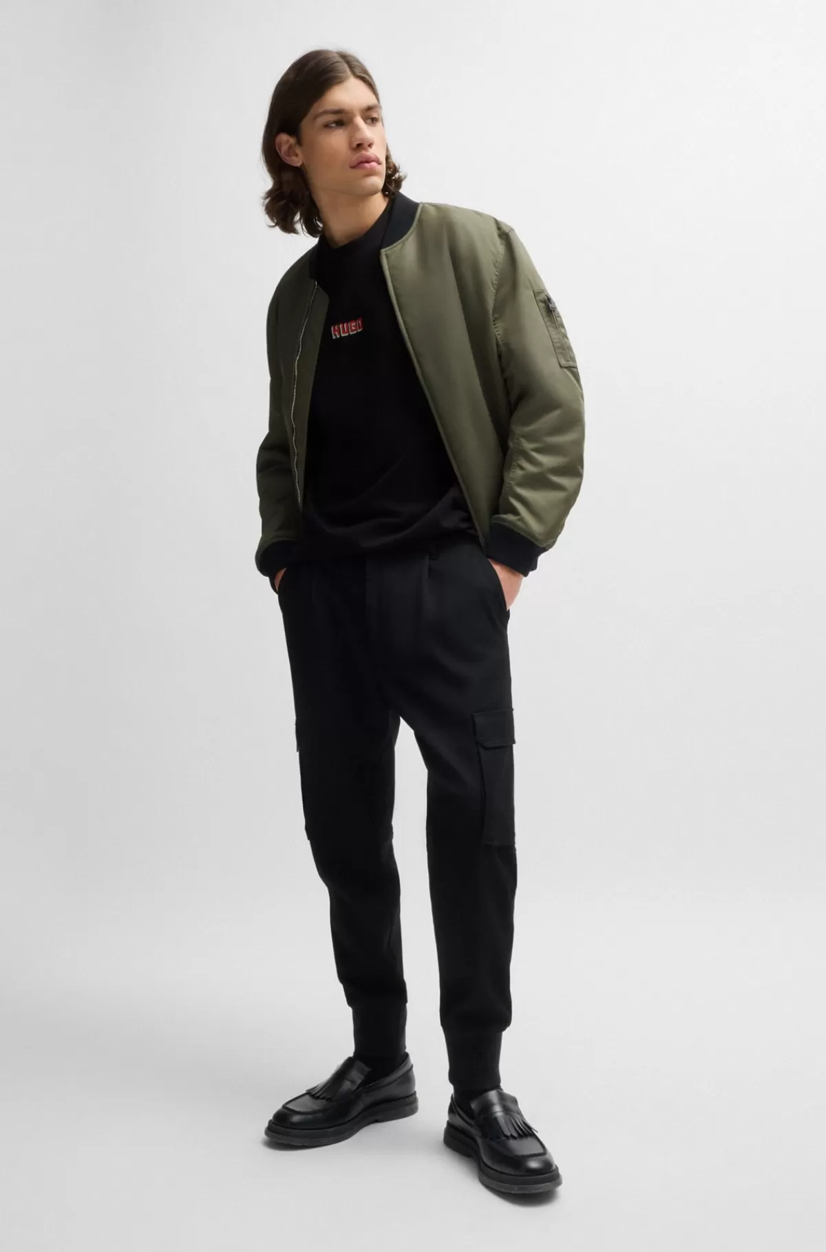 HUGO BOSS T-shirt Med Relaxed Fit I Bomuld Med Store Logoer På Ryggen Sort Flash Sale