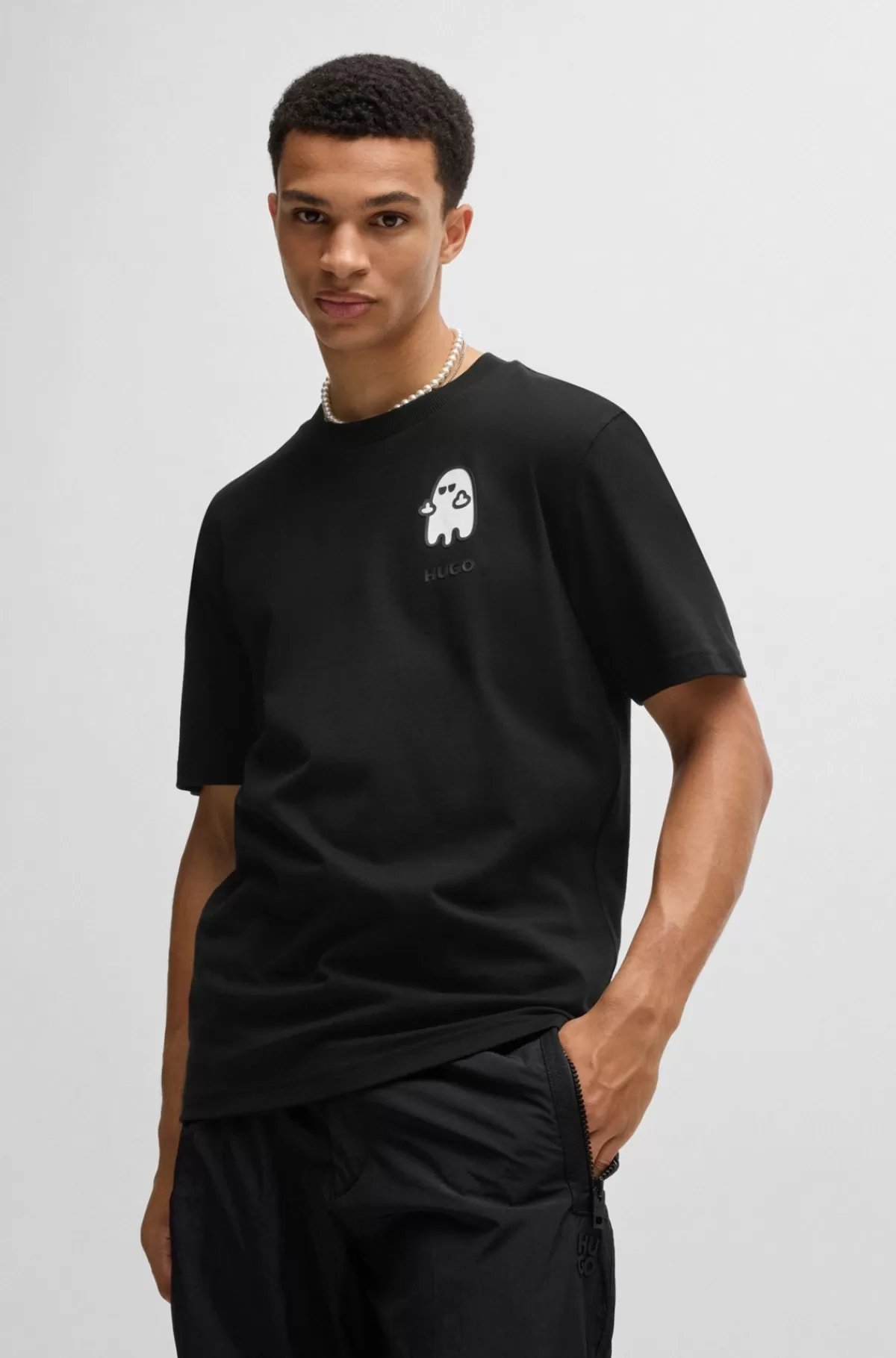 HUGO BOSS T-shirt Med Relaxed Fit I Bomuld Med Uhyggelig Grafik Sort Hot