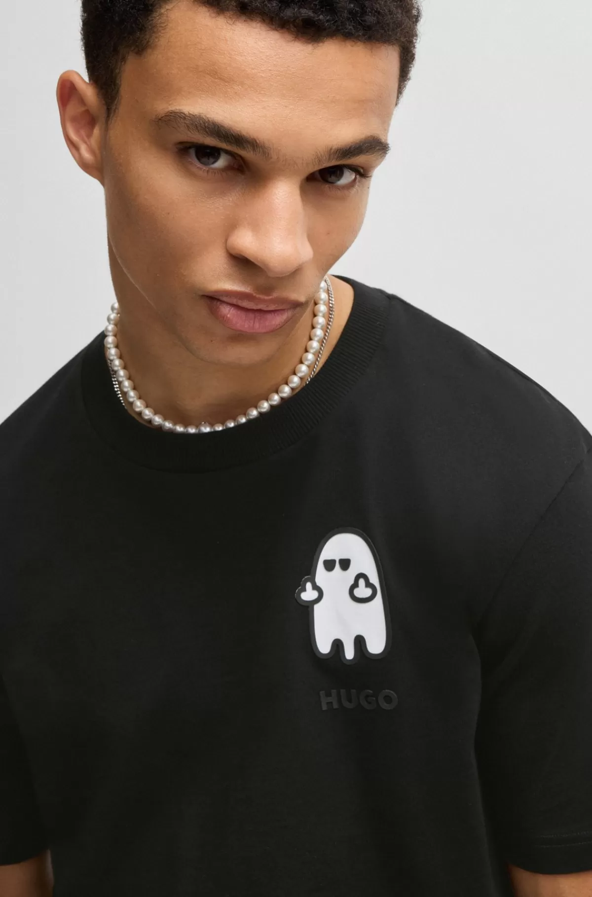 HUGO BOSS T-shirt Med Relaxed Fit I Bomuld Med Uhyggelig Grafik Sort Hot
