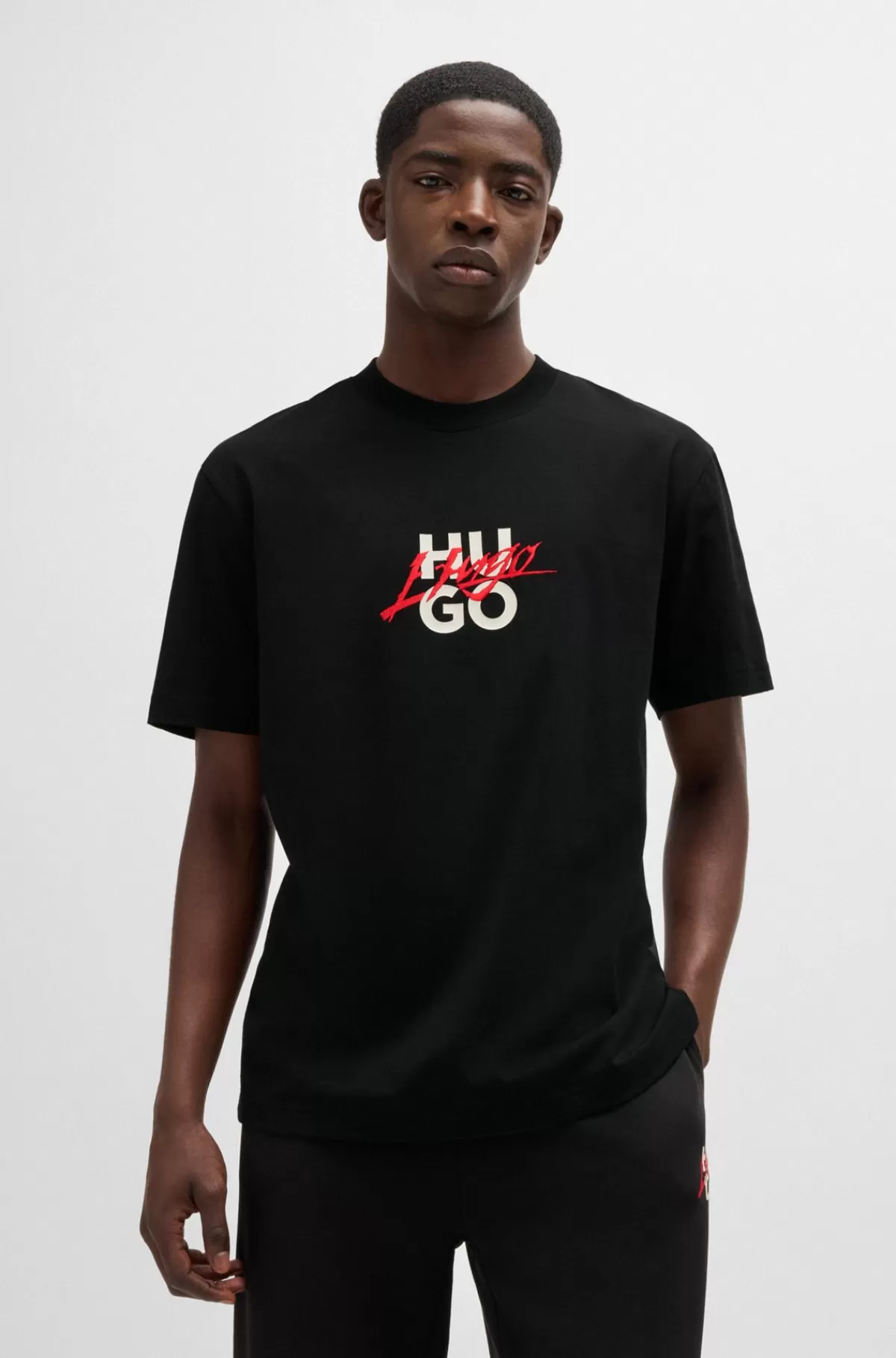 HUGO BOSS T-shirt Med Relaxed Fit I Bomuldsjersey Med Dobbeltlogo Sort Discount