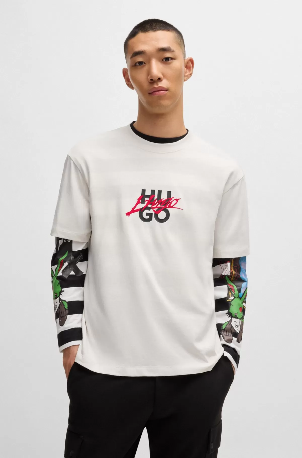 HUGO BOSS T-shirt Med Relaxed Fit I Bomuldsjersey Med Dobbeltlogo Hvid Best Sale