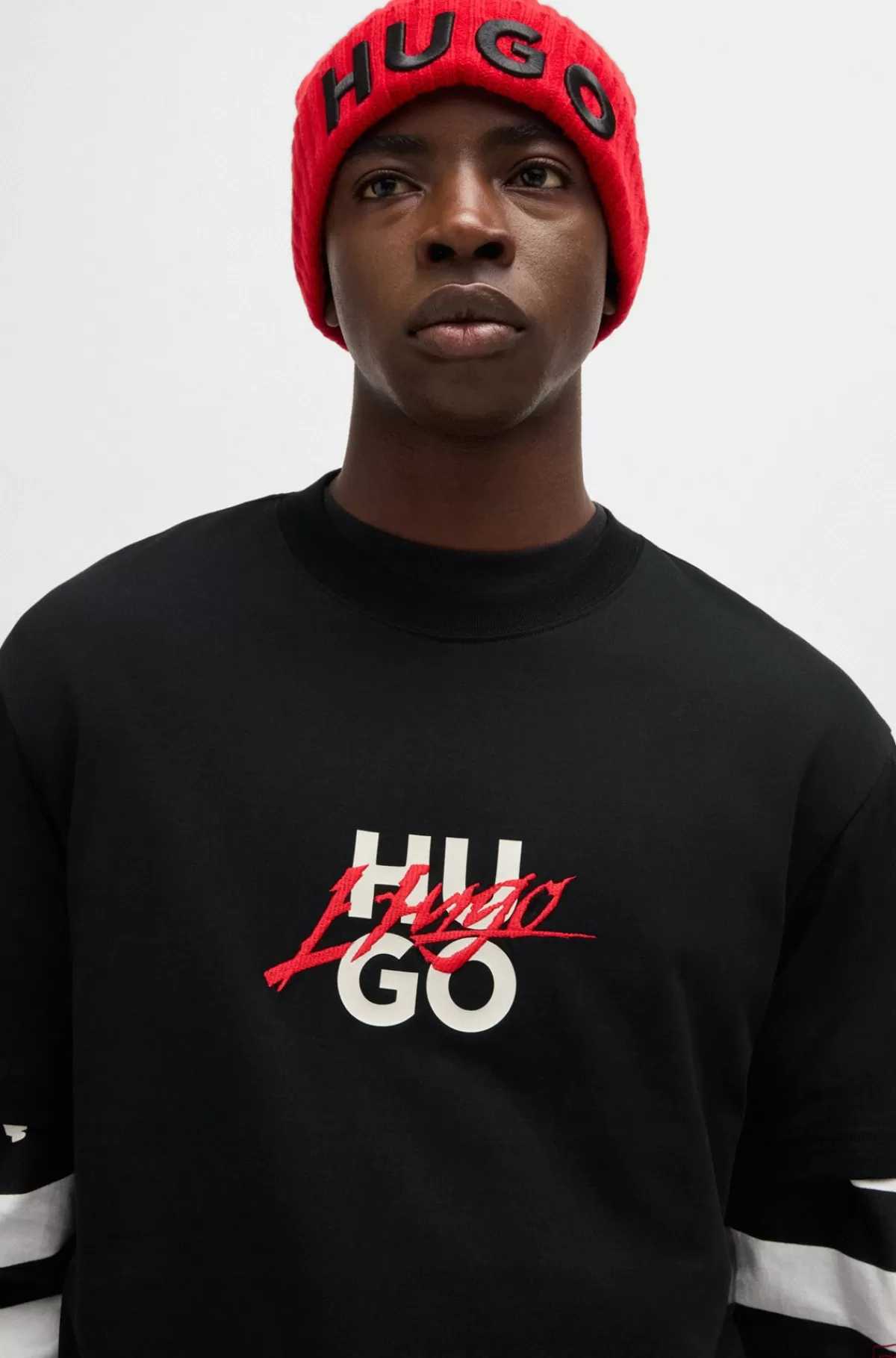 HUGO BOSS T-shirt Med Relaxed Fit I Bomuldsjersey Med Dobbeltlogo Sort Discount