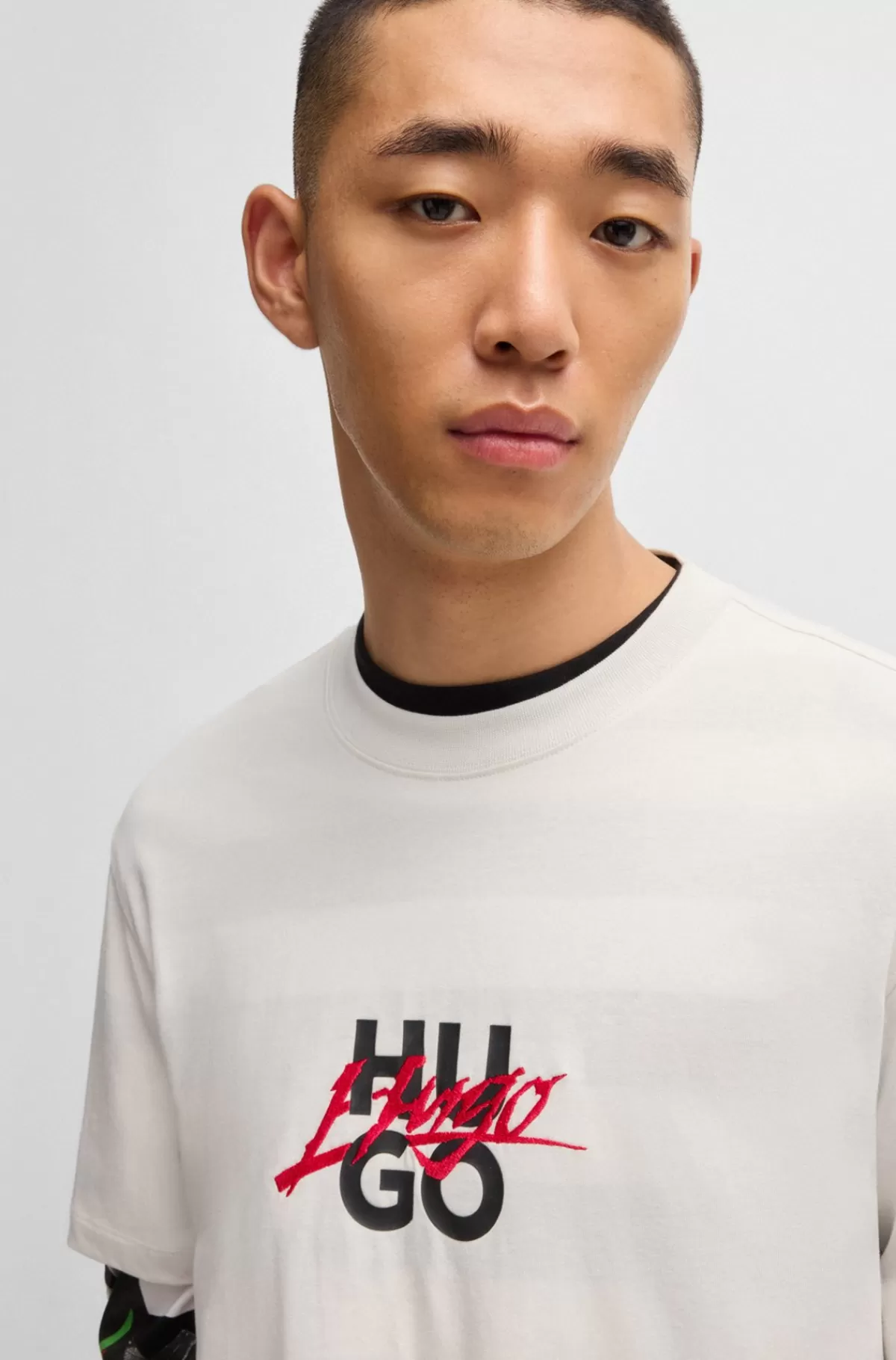 HUGO BOSS T-shirt Med Relaxed Fit I Bomuldsjersey Med Dobbeltlogo Hvid Best Sale