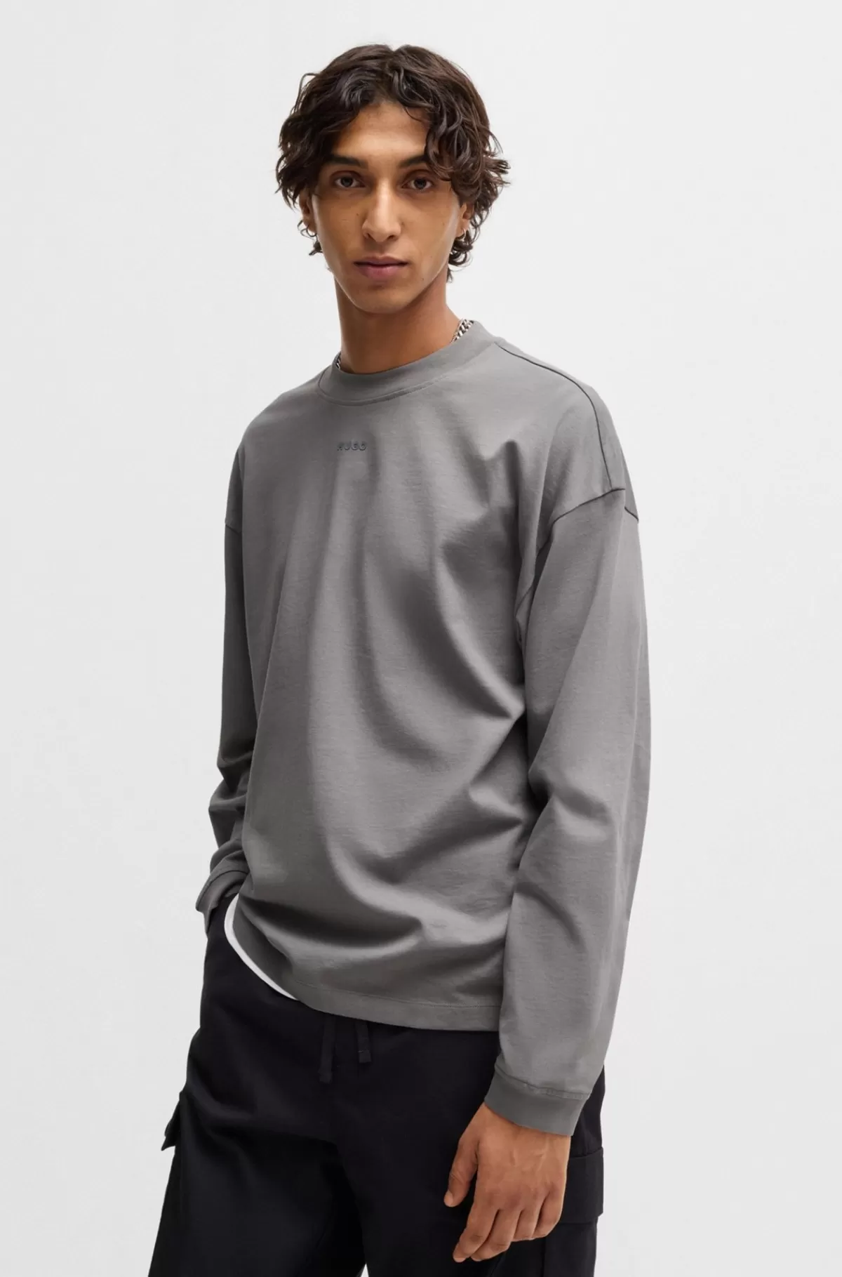 HUGO BOSS T-shirt Med Relaxed Fit I Bomuldsjersey Med Logoprint Grå Best