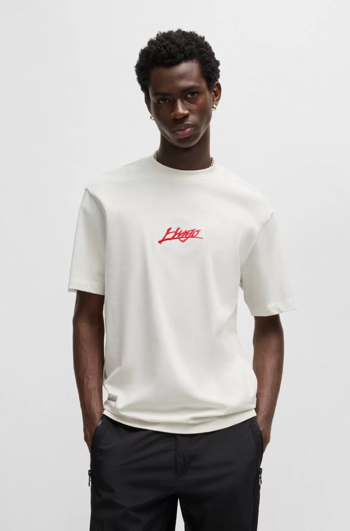 HUGO BOSS T-shirt Med Relaxed Fit I Bomuldsjersey Med Logoprint Hvid New