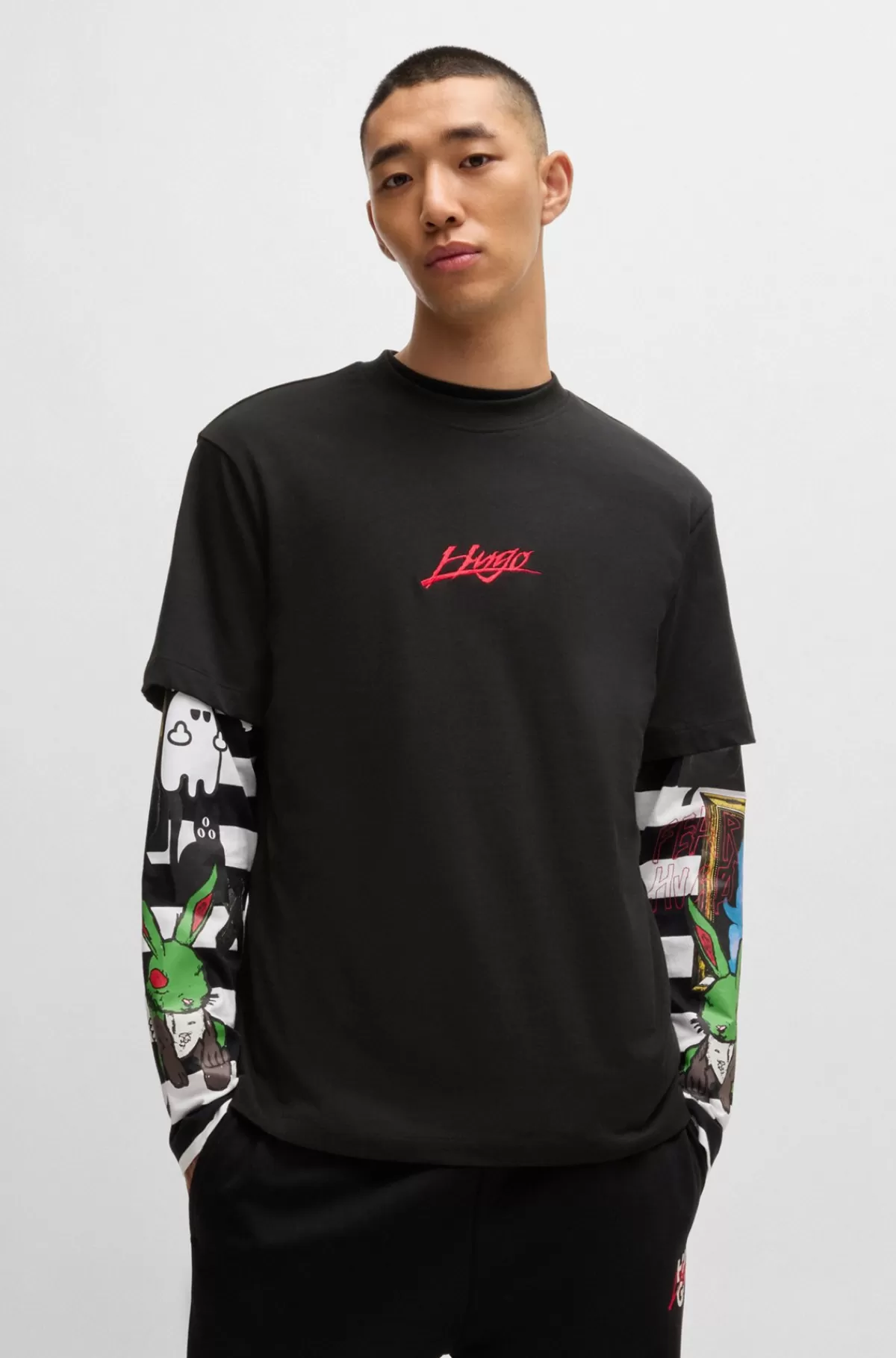 HUGO BOSS T-shirt Med Relaxed Fit I Bomuldsjersey Med Logoprint Sort Fashion