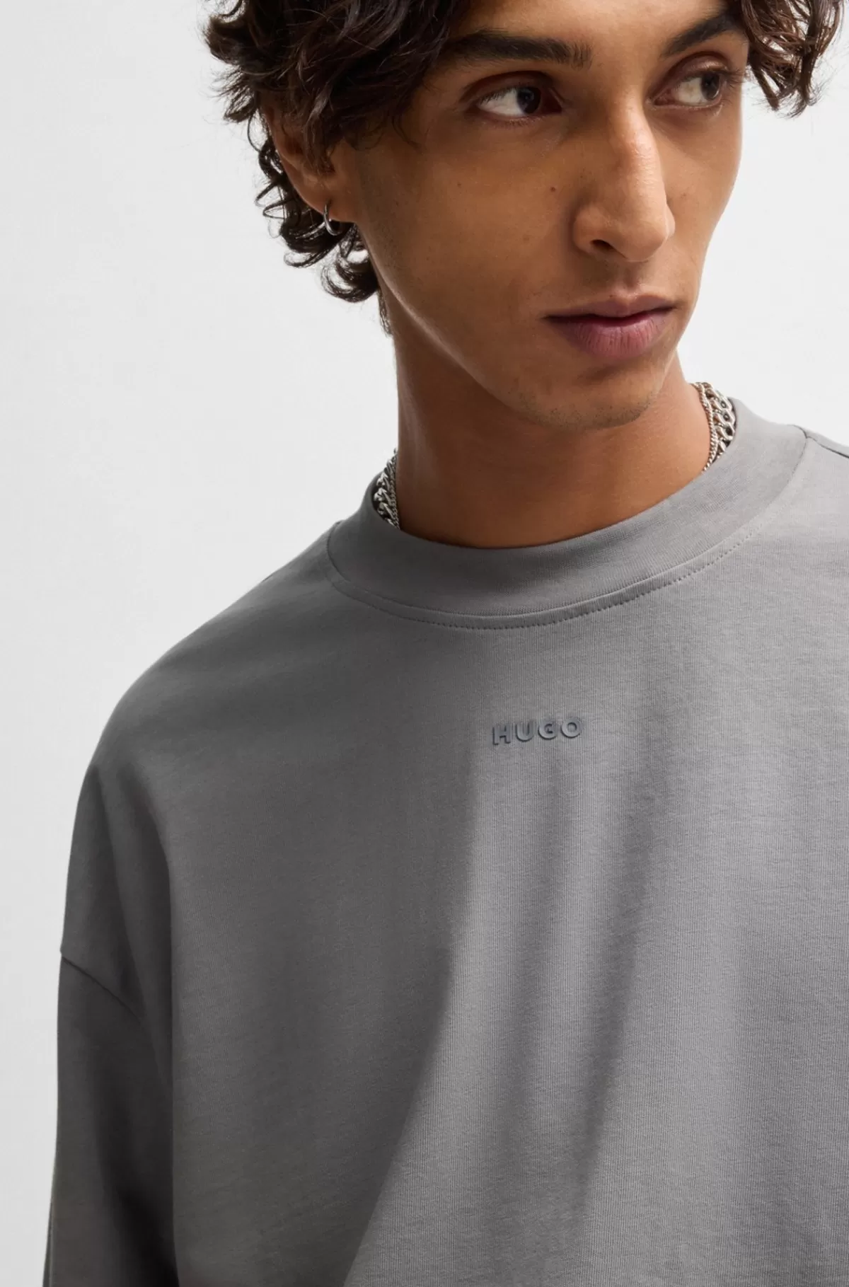 HUGO BOSS T-shirt Med Relaxed Fit I Bomuldsjersey Med Logoprint Grå Best