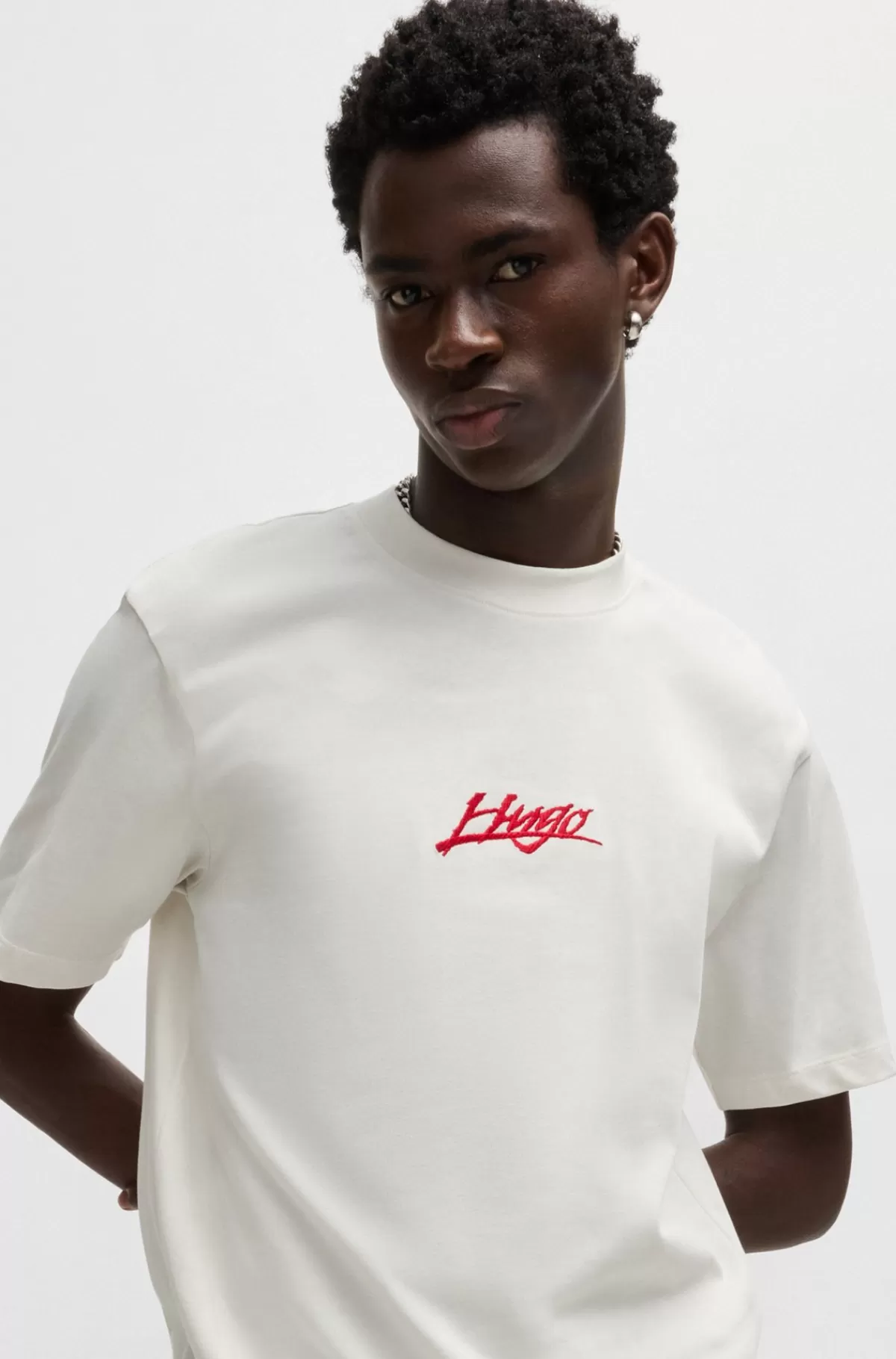 HUGO BOSS T-shirt Med Relaxed Fit I Bomuldsjersey Med Logoprint Hvid New