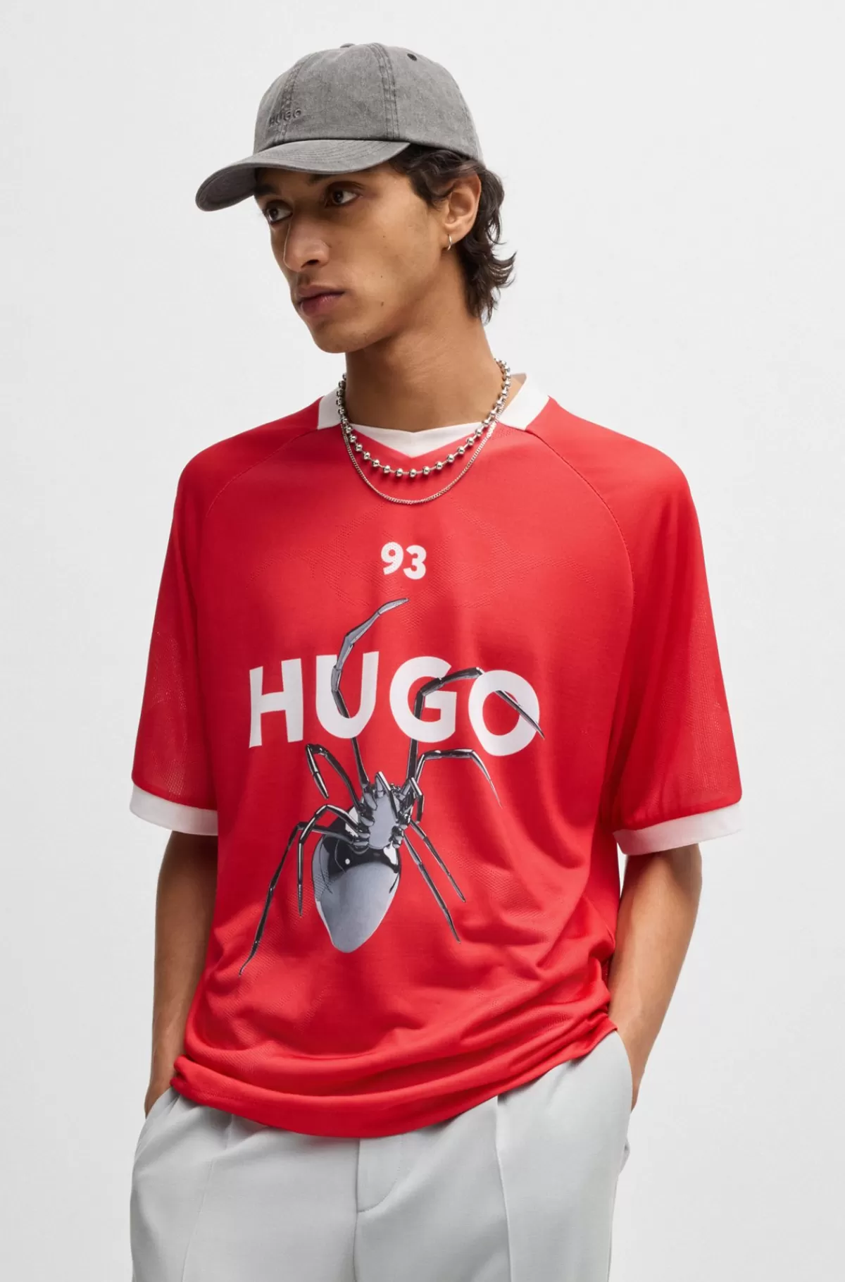 HUGO BOSS T-shirt Med Relaxed Fit I Sporty Mesh Med Sæsonbetonet Print Rød New