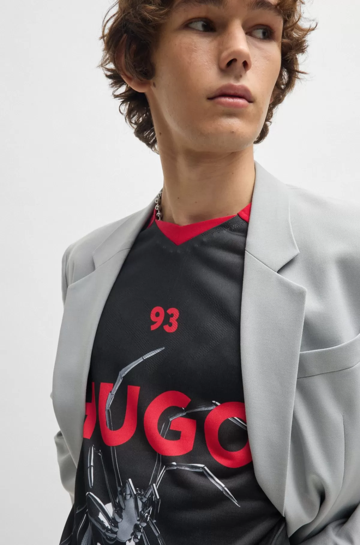 HUGO BOSS T-shirt Med Relaxed Fit I Sporty Mesh Med Sæsonbetonet Print Sort Shop