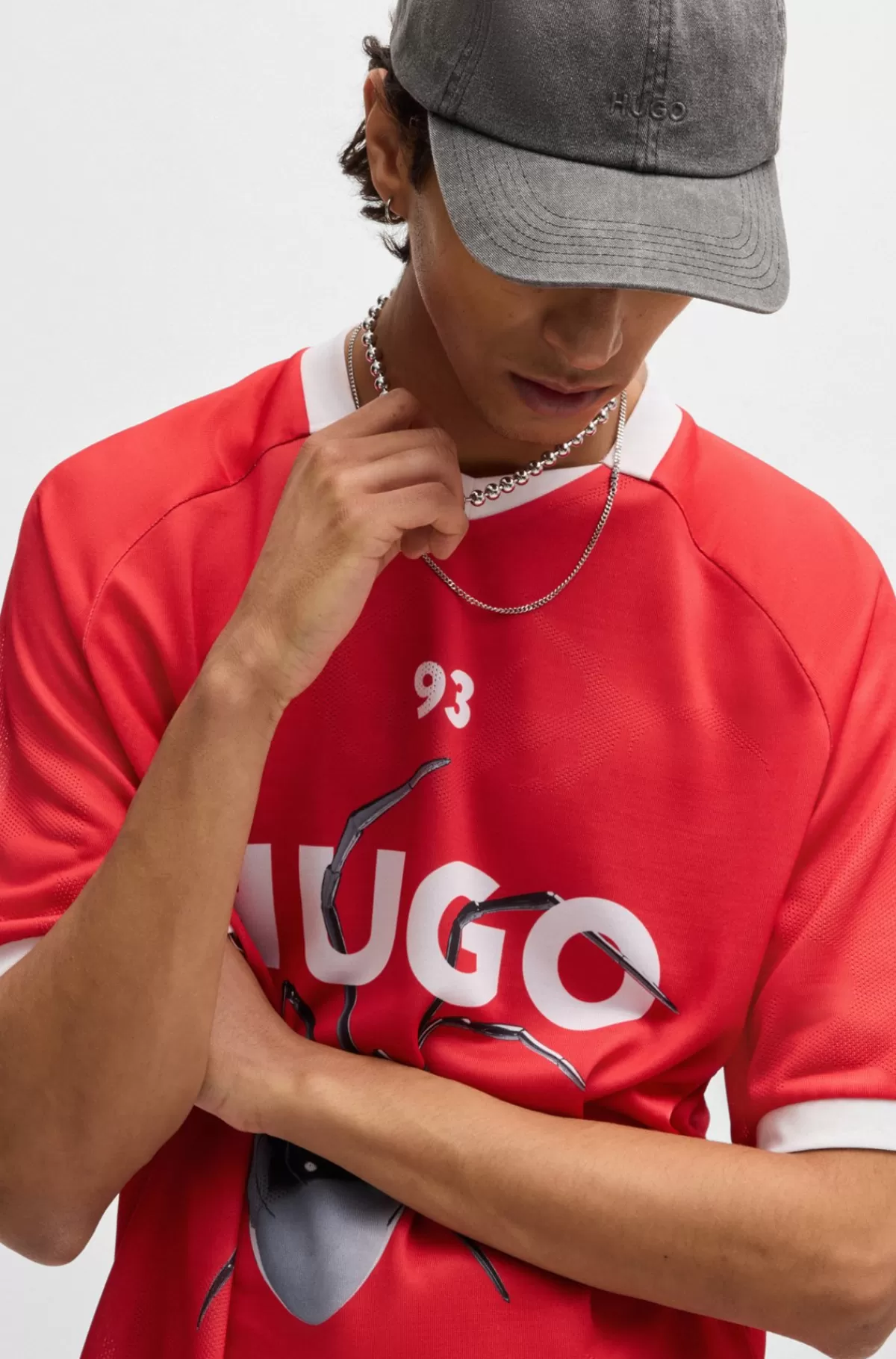 HUGO BOSS T-shirt Med Relaxed Fit I Sporty Mesh Med Sæsonbetonet Print Rød New
