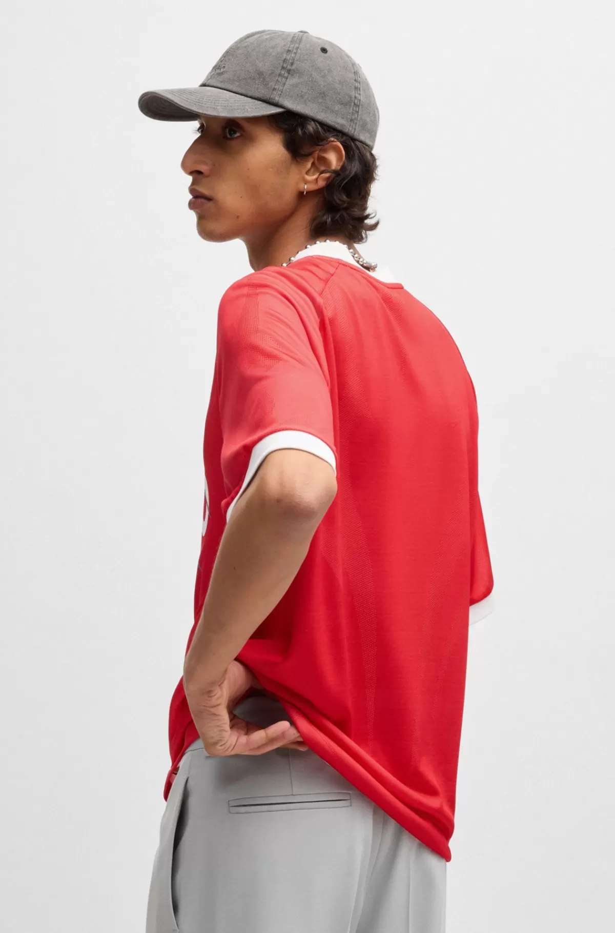 HUGO BOSS T-shirt Med Relaxed Fit I Sporty Mesh Med Sæsonbetonet Print Rød New