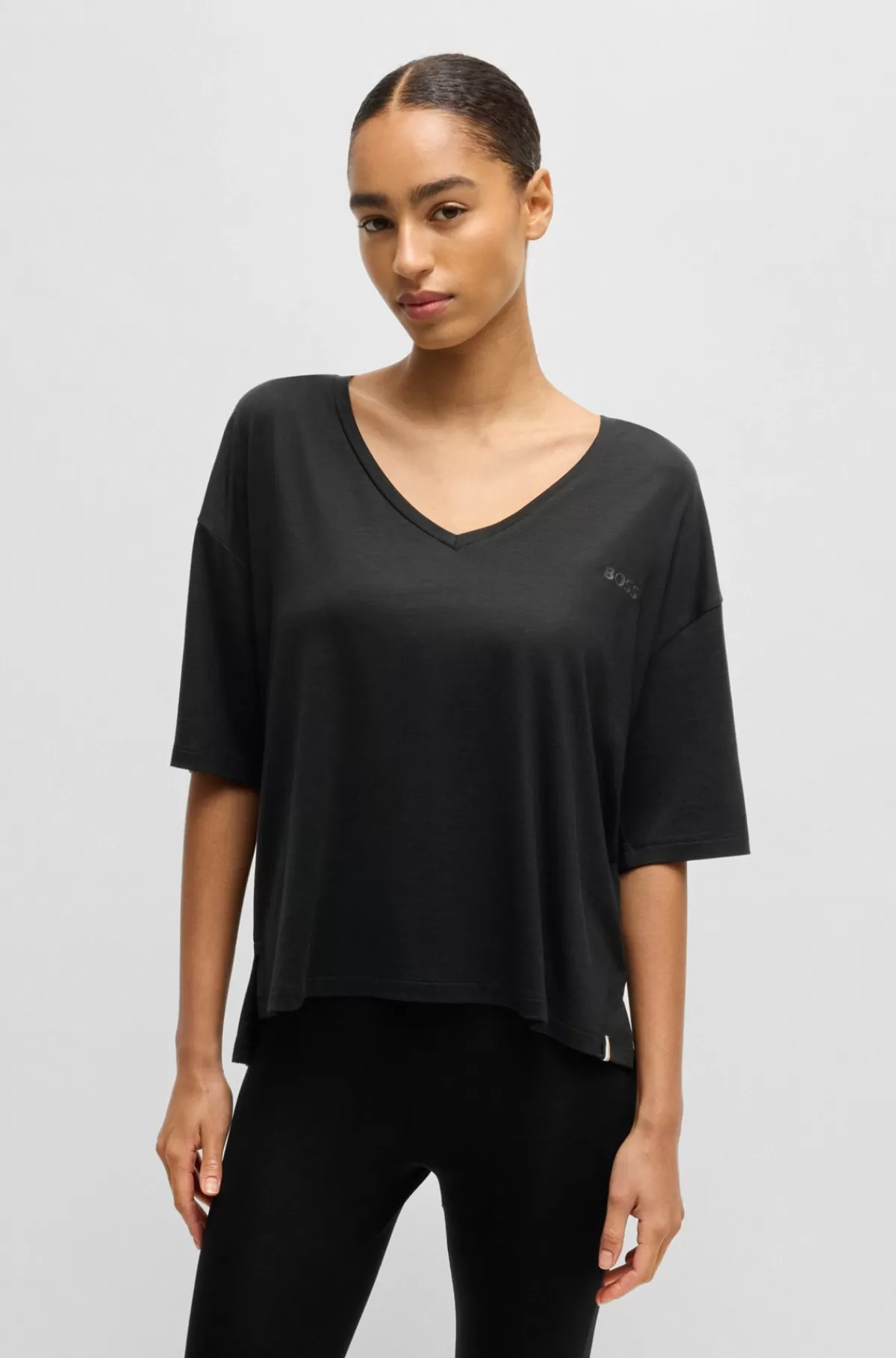 HUGO BOSS T-shirt Med Relaxed Fit Og V-hals I Jerseystof Med Stræk Sort Outlet