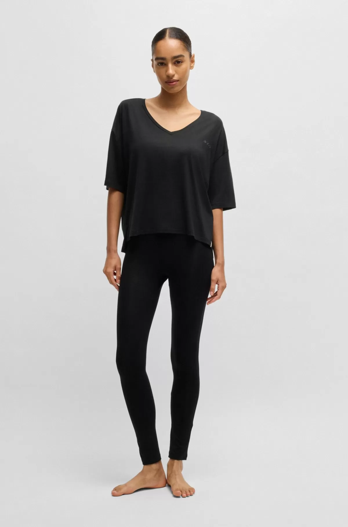 HUGO BOSS T-shirt Med Relaxed Fit Og V-hals I Jerseystof Med Stræk Sort Outlet
