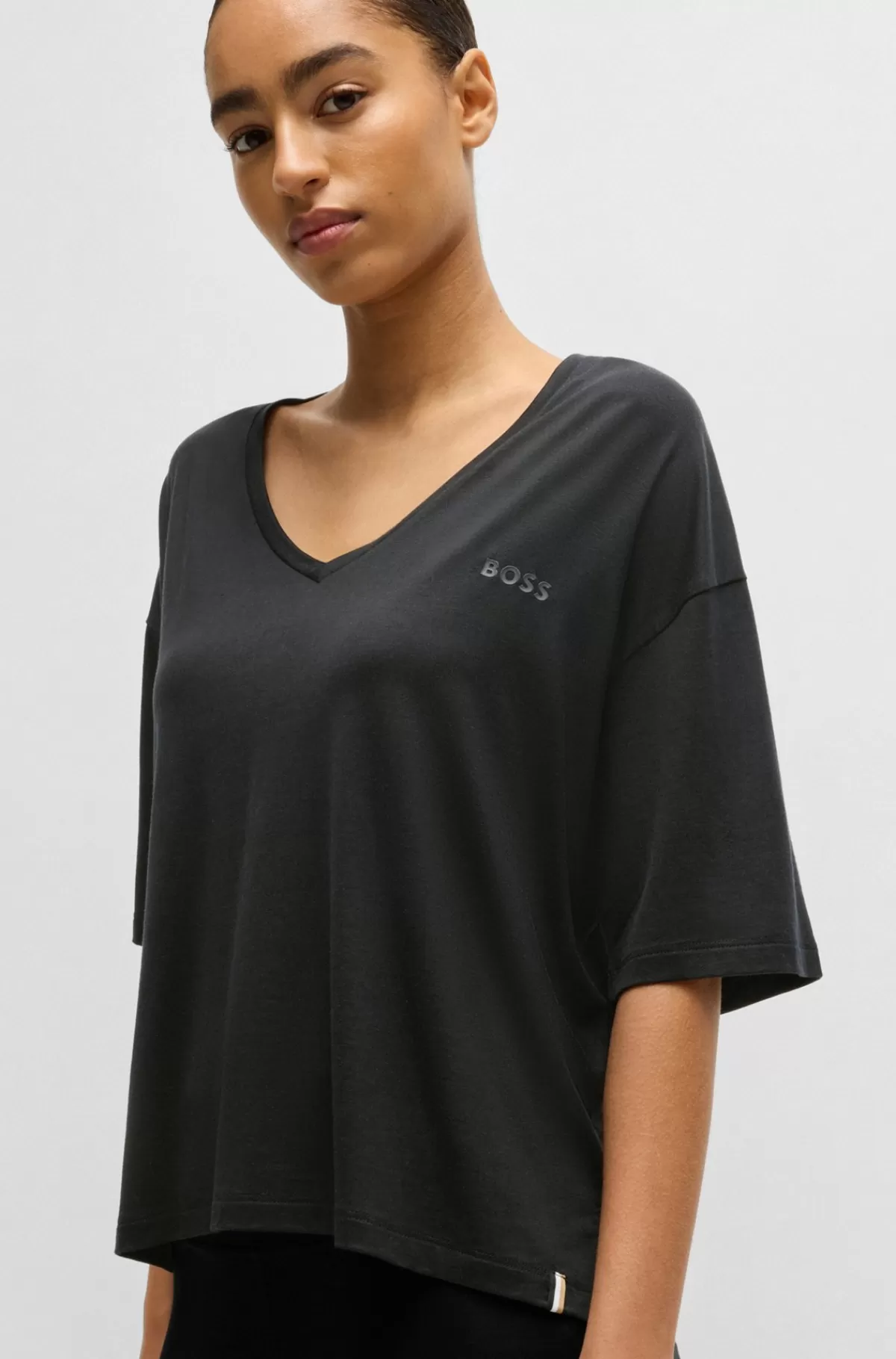 HUGO BOSS T-shirt Med Relaxed Fit Og V-hals I Jerseystof Med Stræk Sort Outlet