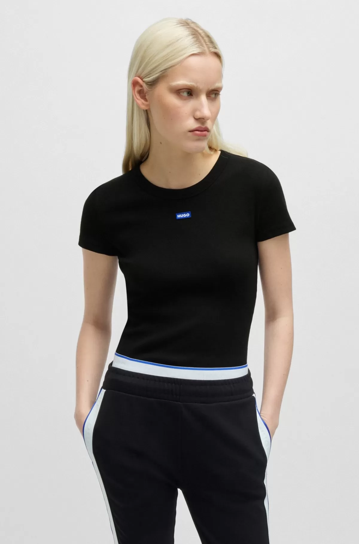 HUGO BOSS T-shirt Med Slim Fit I Bomuld Med Stræk Og Med Logomærkat Sort Best