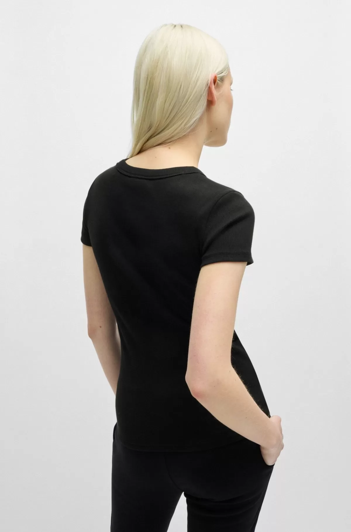 HUGO BOSS T-shirt Med Slim Fit I Bomuld Med Stræk Og Med Logomærkat Sort Best