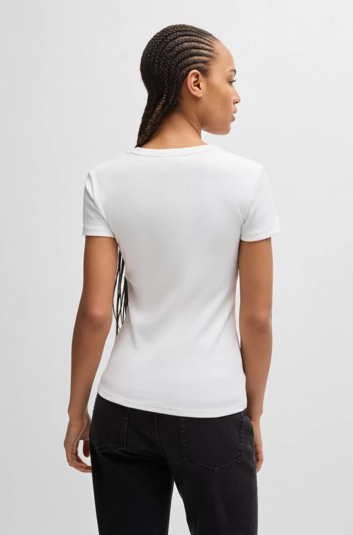 HUGO BOSS T-shirt Med Slim Fit I Bomuld Med Stræk Og Med Logomærkat Hvid Online