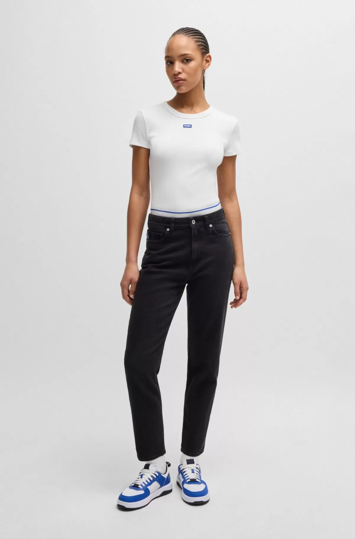 HUGO BOSS T-shirt Med Slim Fit I Bomuld Med Stræk Og Med Logomærkat Hvid Online