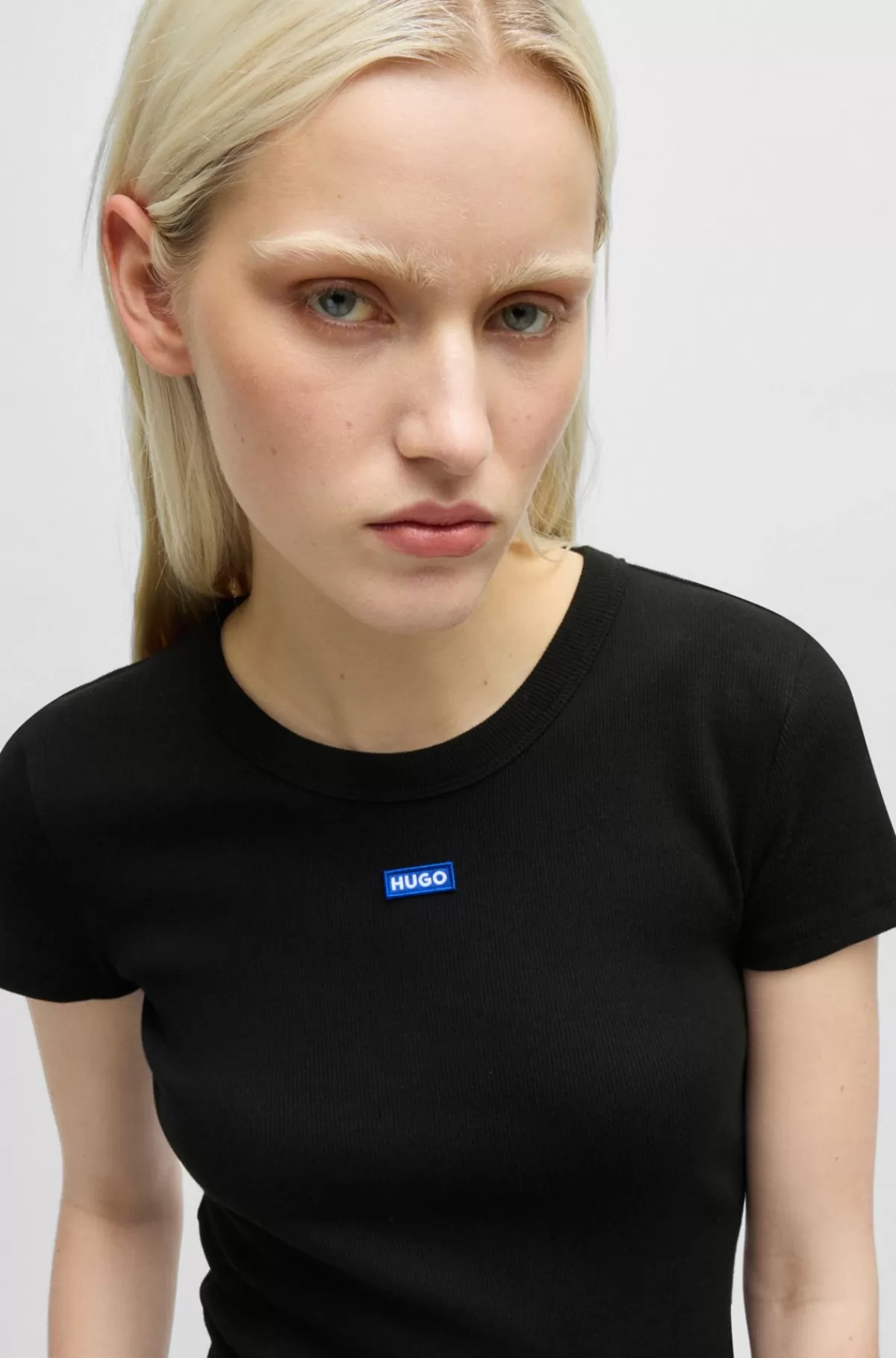 HUGO BOSS T-shirt Med Slim Fit I Bomuld Med Stræk Og Med Logomærkat Sort Best