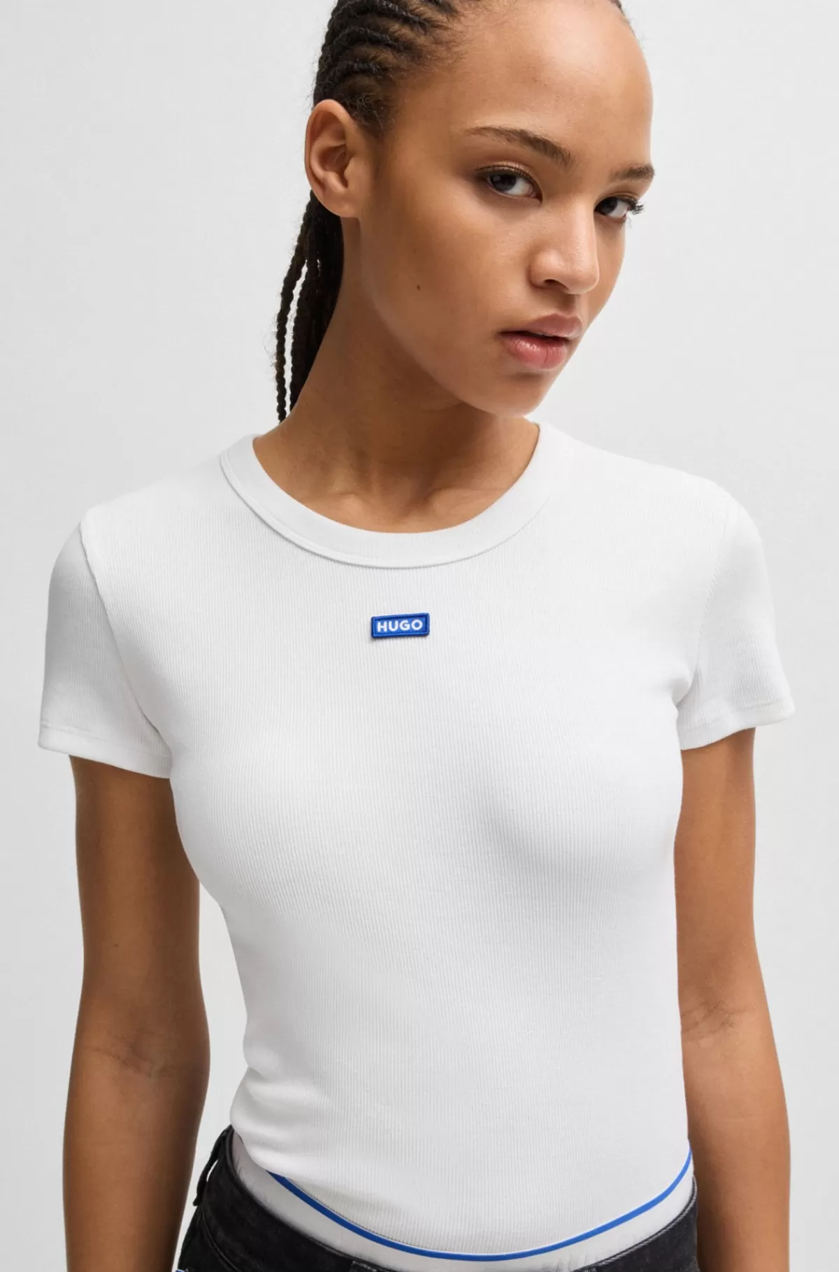 HUGO BOSS T-shirt Med Slim Fit I Bomuld Med Stræk Og Med Logomærkat Hvid Online