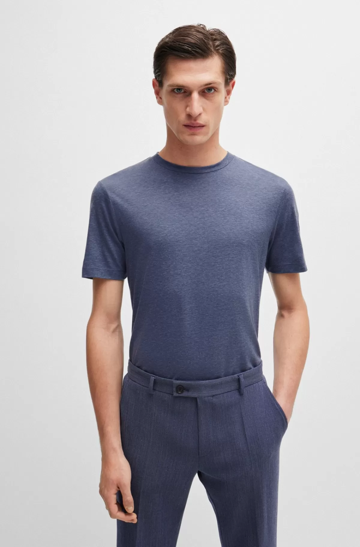 HUGO BOSS T-shirt Med Slim Fit I Performance-stof Mørkeblå Outlet