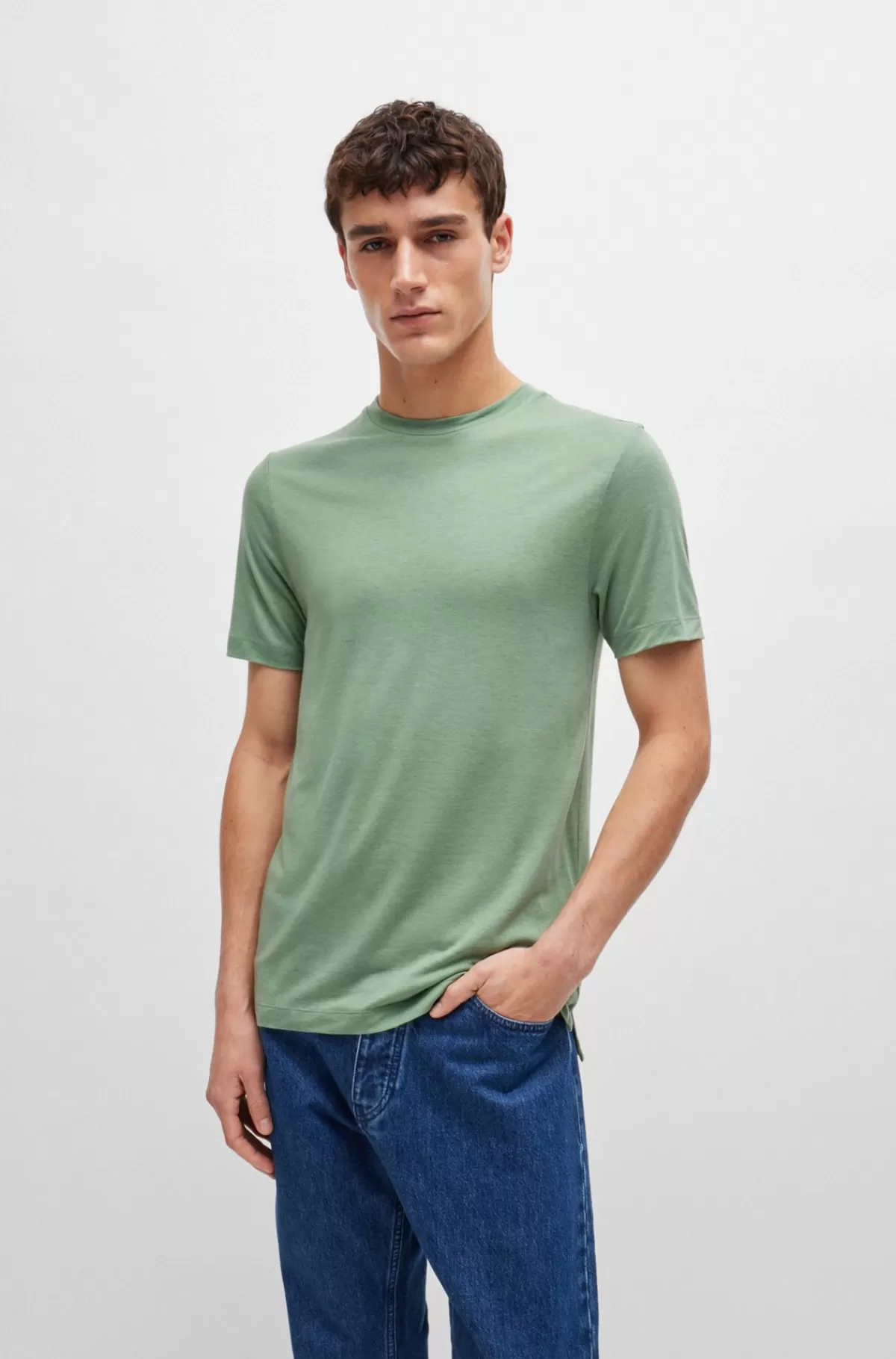 HUGO BOSS T-shirt Med Slim Fit I Performance-stof Lysegrøn Cheap