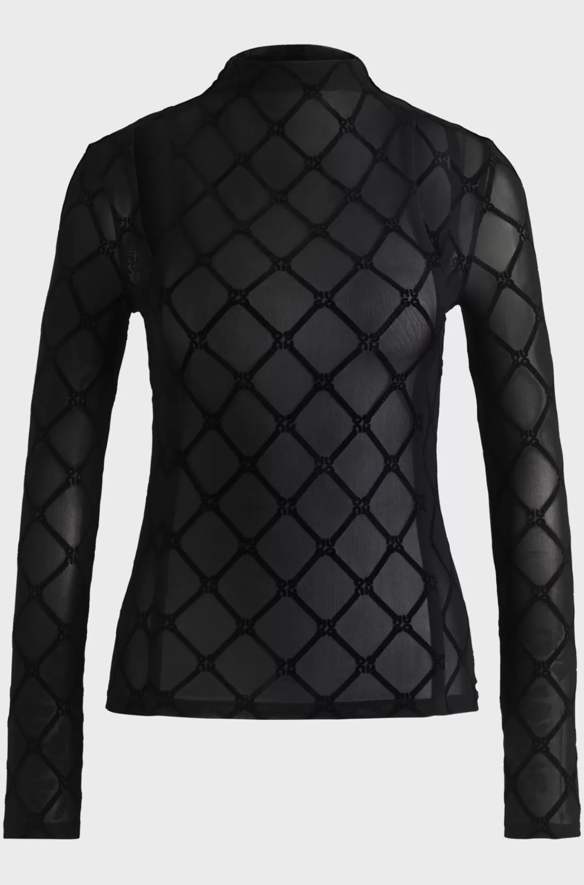 HUGO BOSS T-shirt Med Slim Fit Og Lange ærmer I Mesh Med Stræk Og Sæsonens Print Sort mønstret Online