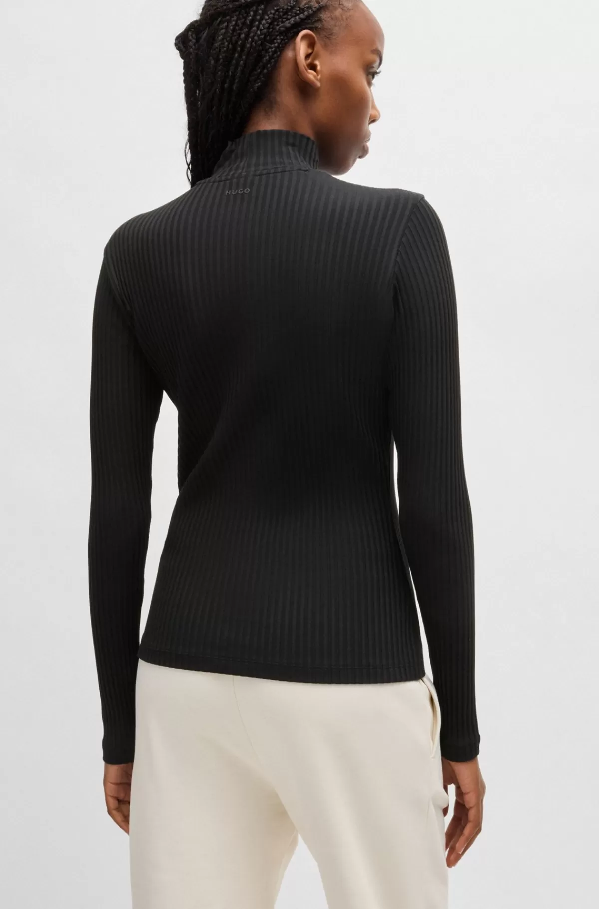 HUGO BOSS T-shirt Med Slim Fit Og Logoprint I Bomuld Med Stræk Sort Clearance
