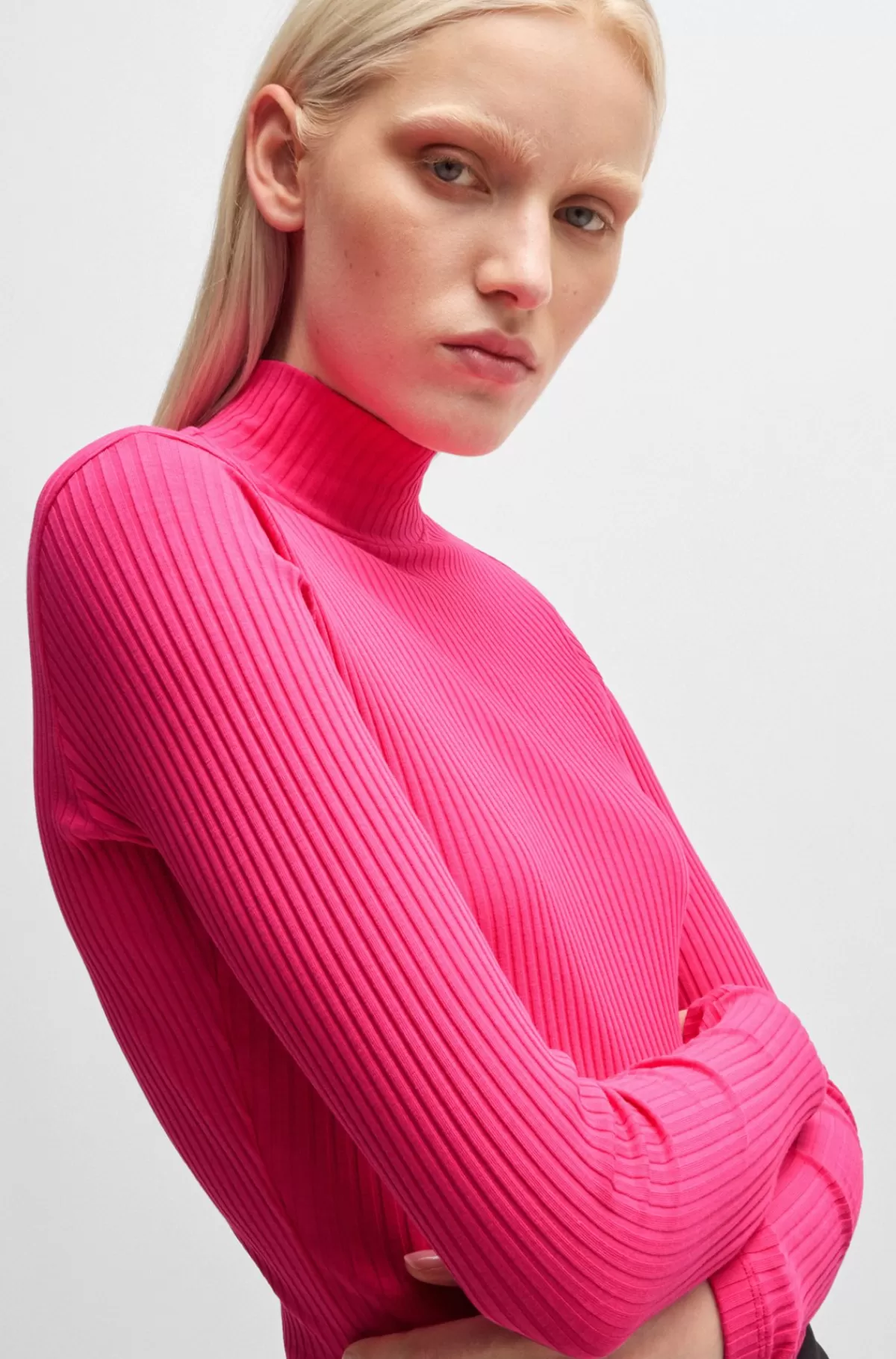 HUGO BOSS T-shirt Med Slim Fit Og Logoprint I Bomuld Med Stræk Pink Cheap