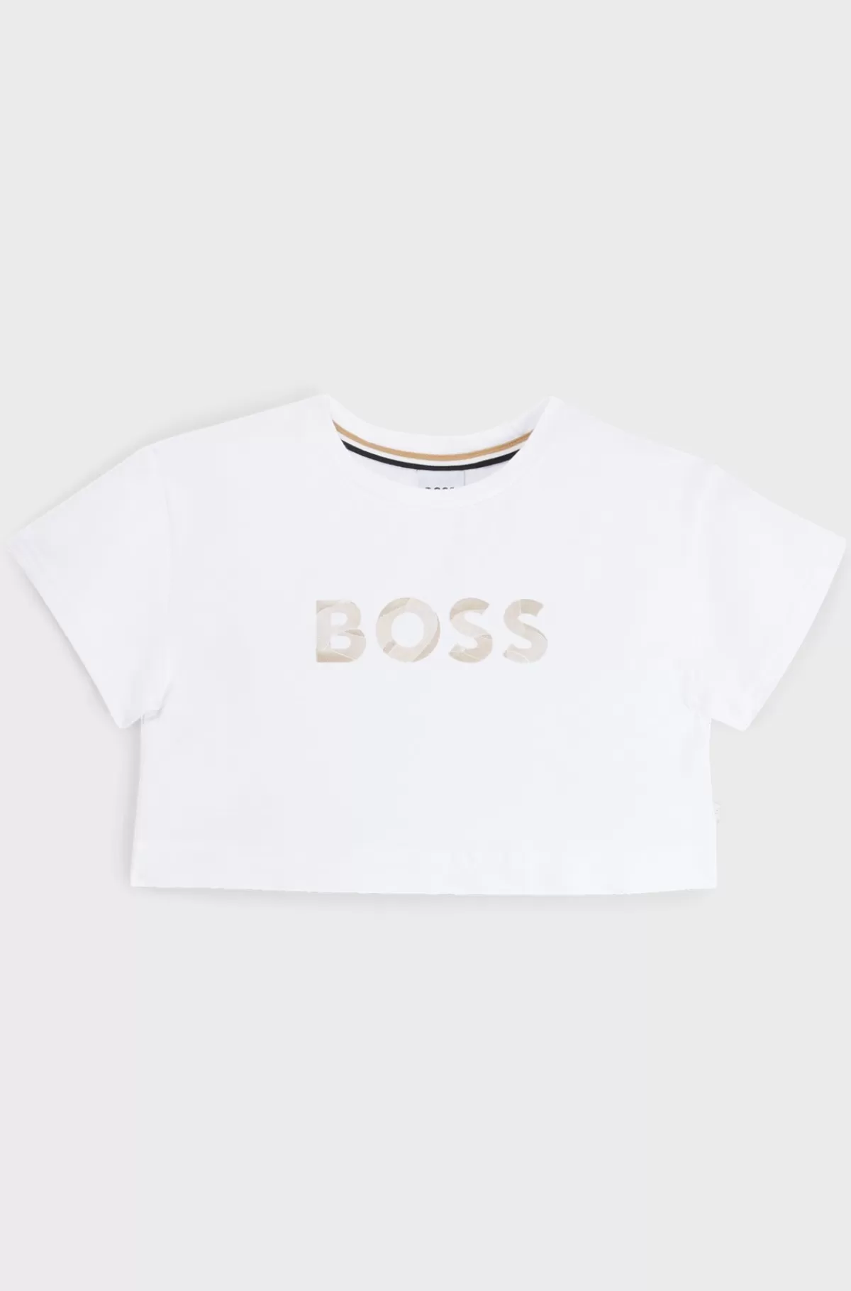 HUGO BOSS T-shirt Til Børn I Bomuld Med Stræk Med Metallisk Logoprint Hvid Shop