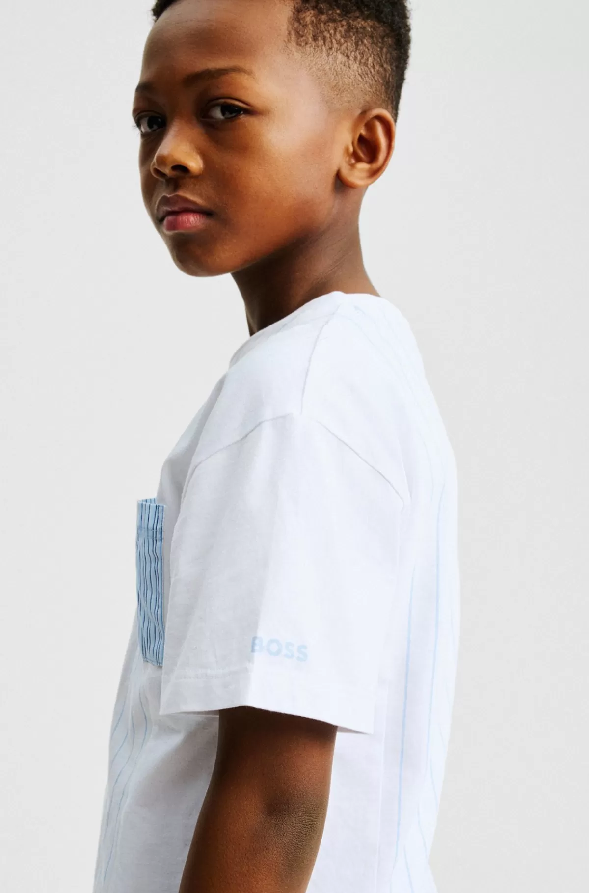 HUGO BOSS T-shirt Til Børn Med Loose Fit I Stribet Og Ensfarvet Bomuld Hvid Cheap